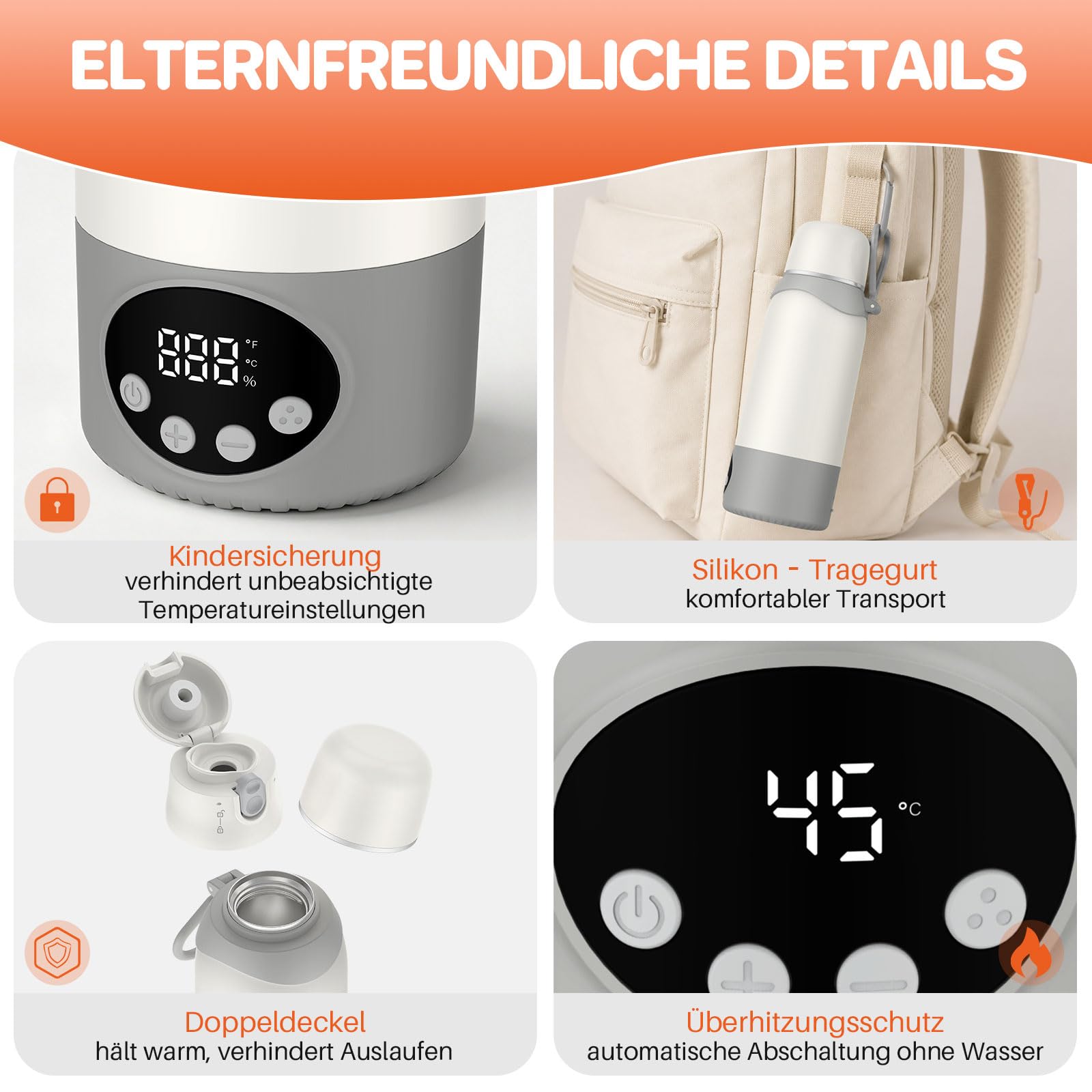 FUNYKICH Tragbarer Flaschenwärmer Baby, 100W Schnelles Erwärmen, 500ml Weiß