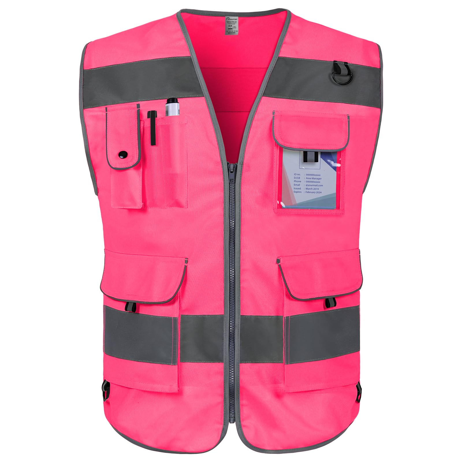 Graunton Hi Vis Vests for Men 9 Pockets with Reflective Strips Pink L â image 1