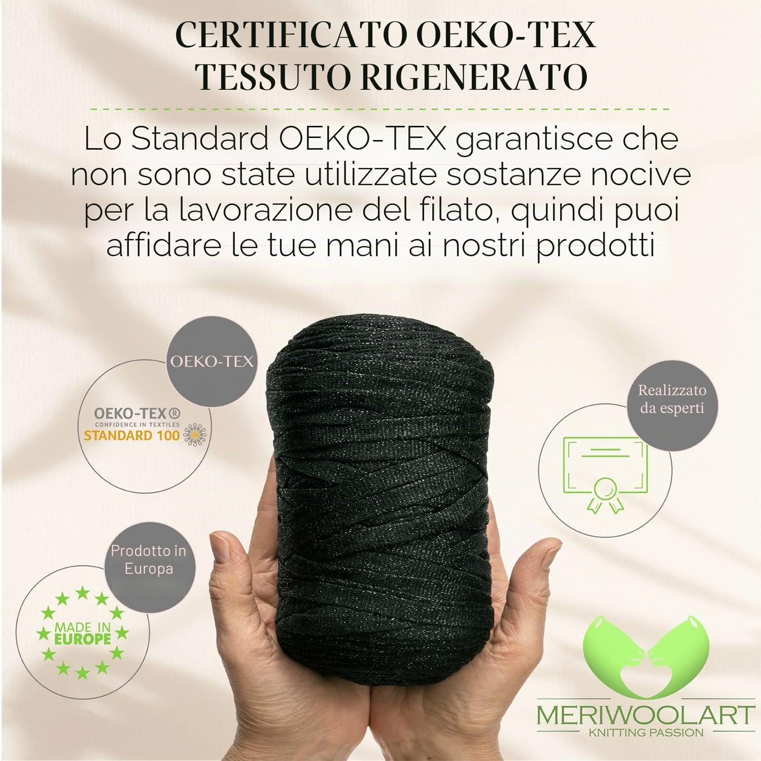 MeriWoolArt® Filato tessile Macramè per uncinetto e maglia - Filato per magliette piatte glitterate fai da te spessore 10 mm, 125 m - Filato di cotone riciclato con Lurex, Viscosa