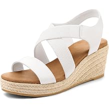 mysoft Womens Espadrilles Platform Wedge Sandals Slip on Open Toe Elastic Ankle Strap Casual Summer Shoes