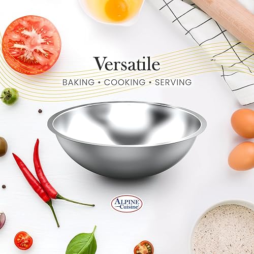 Miniatura 5 de Alpine Cuisine Cuencos de acero inoxidable de 3 cuartos de galón, cuencos de ensalada con borde más profundo, cuencos de almacenamiento aptos para