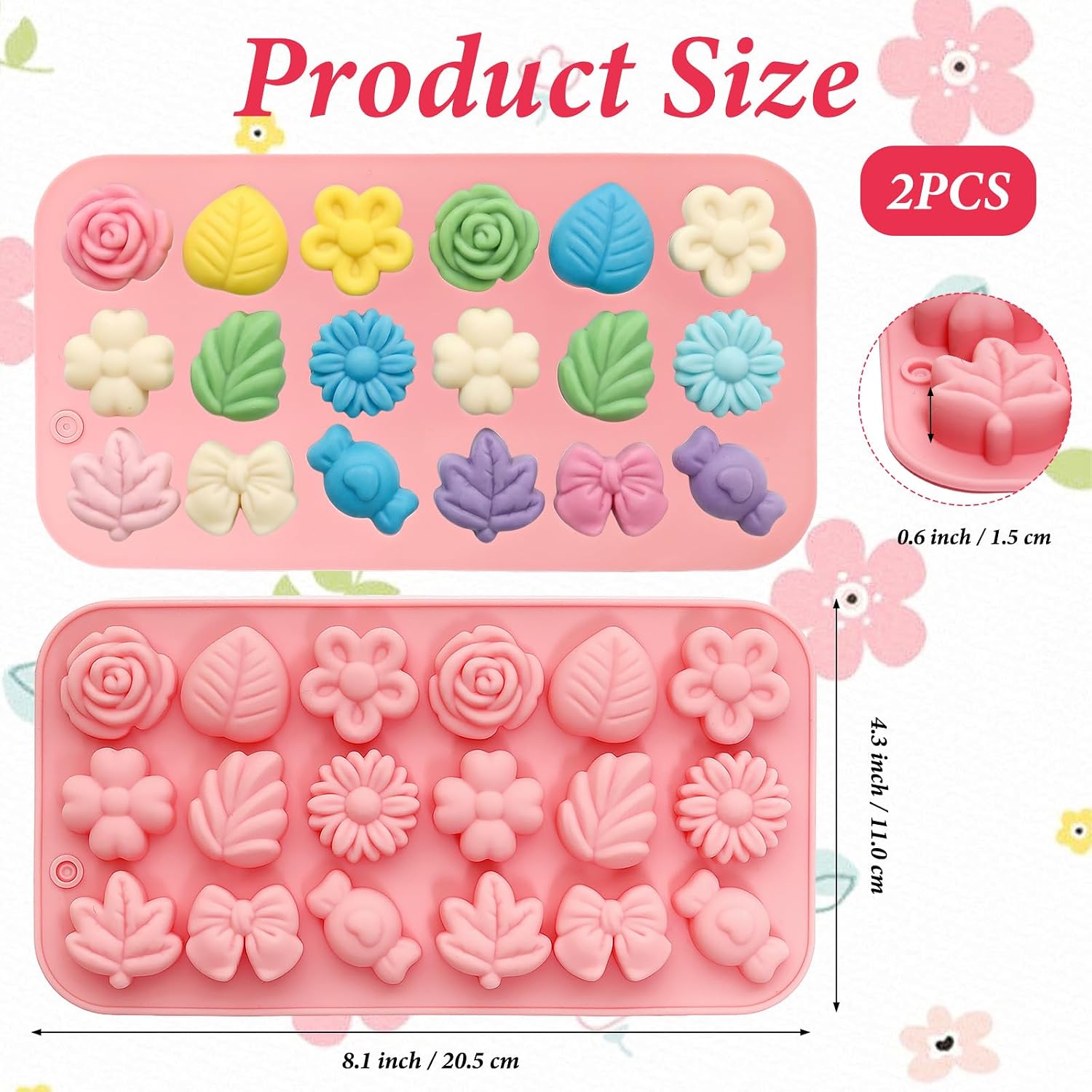Avxdbr 2Pcs Flower Candy Molds Flower Chocolate Molds Rose Tulip Daisy Cookie Mold Bow Tie Jello Ice Pudding Soap Mold for Desserts Making