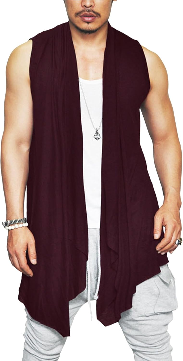 COOFANDY Men's Ruffle Shawl Collar Cardigan Sleeveless Open Front Sleeveless Kimono Vest