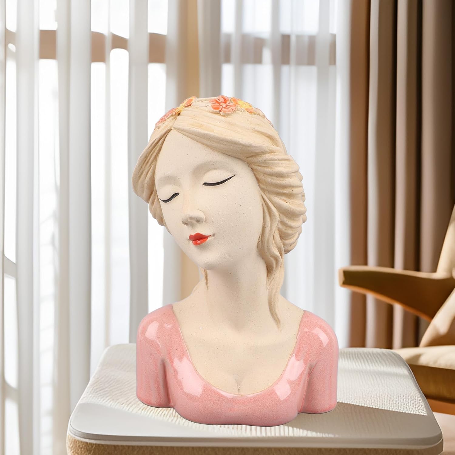 Atyhao Modern Ceramic Face Vase, Decorative Lady Vase for Plants, Flowers, Makeup Brushes ()