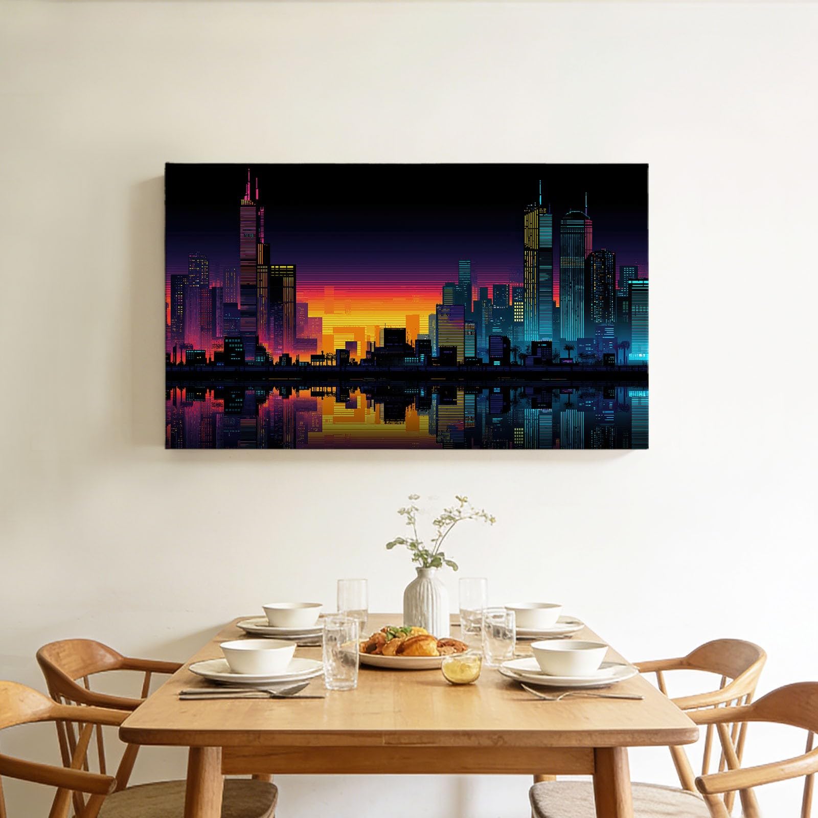 Grand Tableau sur Toile Encadré Gaming Cyber Ville, Photo Peinture Décoration Murale XXL – Affiches Art Moderne Salon Chambre Maison 90x60 cm