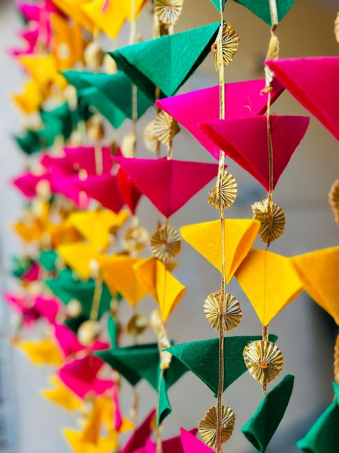 Decorative 4 Feet, Wall Hanging Triangle Felt Cloth Garlands for Diwali, Navratri, Mehndi, Wedding,Party Decoration, Backdrops, Home Décor, Color Theme, Festivals (Pack of 10) (Mixed Gota patti) image 4