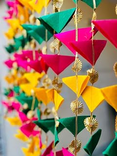 Nandyalaa Storee Decorative Triangle 4.5 Ft 10 Hanging Gotta Tikki Tassel Felt Strings for Mehndi, Haldi, Wedding, Party Décor