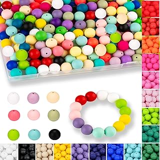 QINJIEJIE 120PCS Silicone Beads, 20 Colors 15mm Silicone Bead Bulk for Keychain Bracelet Pens Necklace Making, Focal Loose Rubber Round Bead Mixed Color Beads for Crafts Making