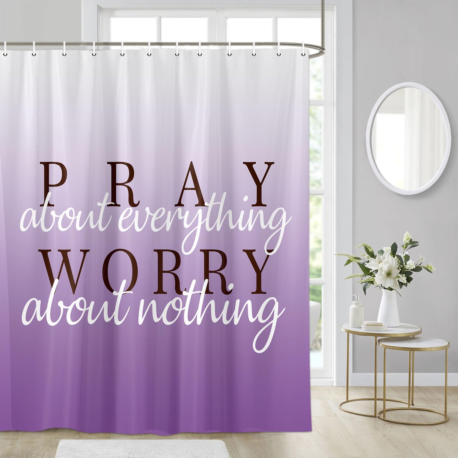 Wathon Purple Shower Curtain, Lilac Purple Shower Curtains for Bathroom with Inspirational Quotes, Cloth Fabric Bathroom Decor Set with Hooks Modern Cute Chic Shower Curtain 72 X 78in Purple White