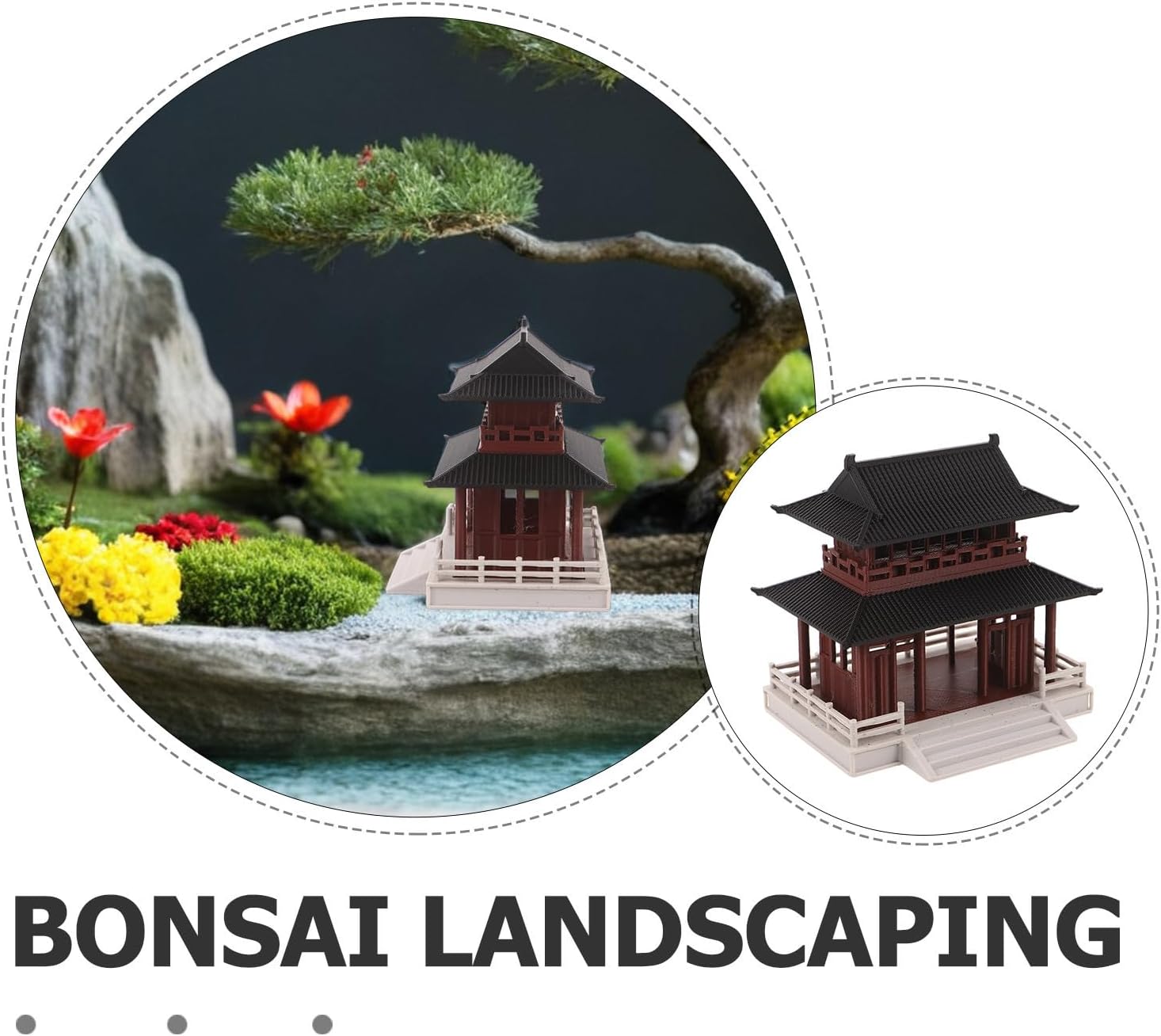 Miniature Pavilion Ornament Xmas for Bonsai Aquarium, Brown Zen Statue