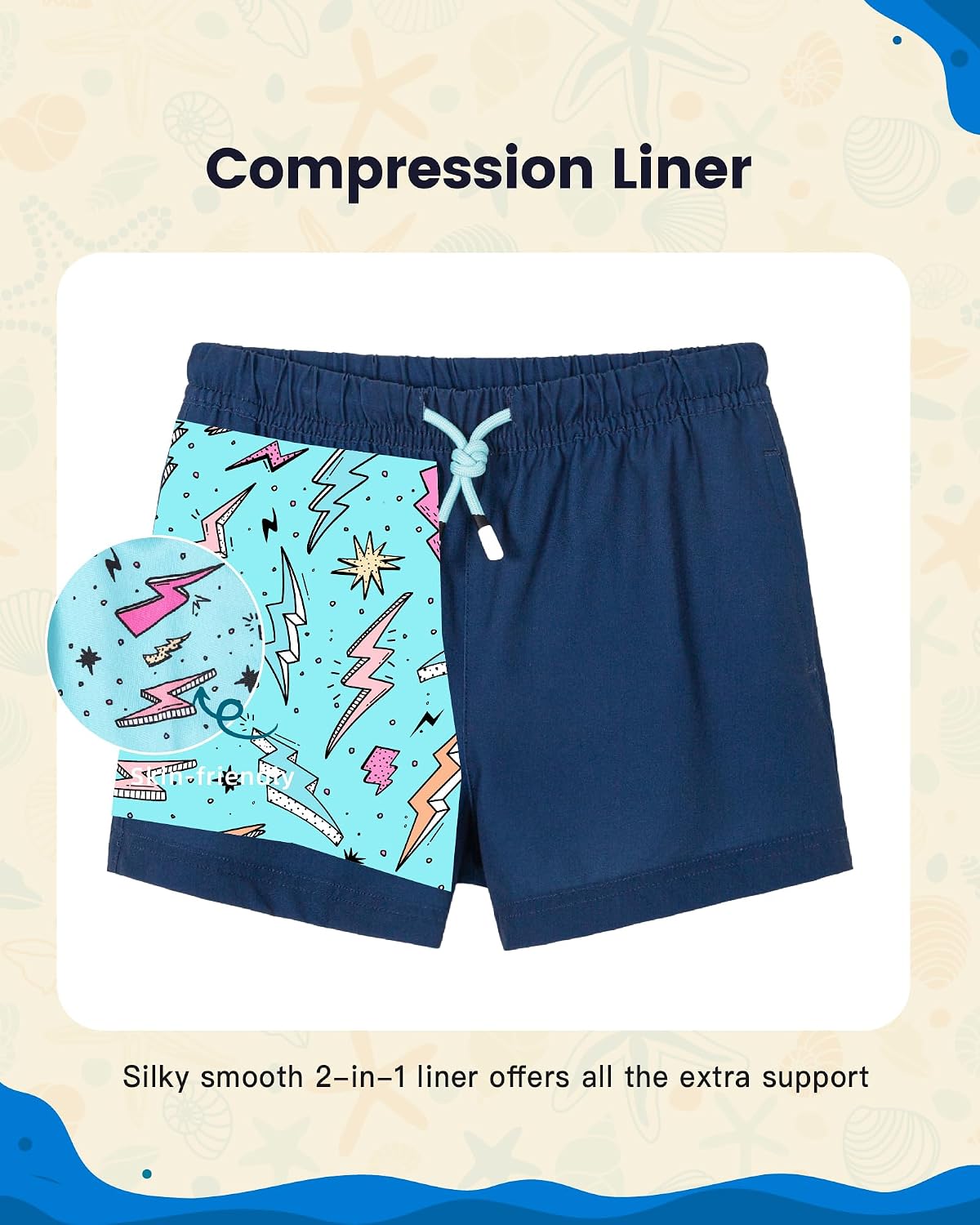 SURF CUZ Boys Swim Trunks with Compression Liner Toddler Swimsuit Boy Swim Shorts Bathing Suits Boxer Brief Swimming Trunks
