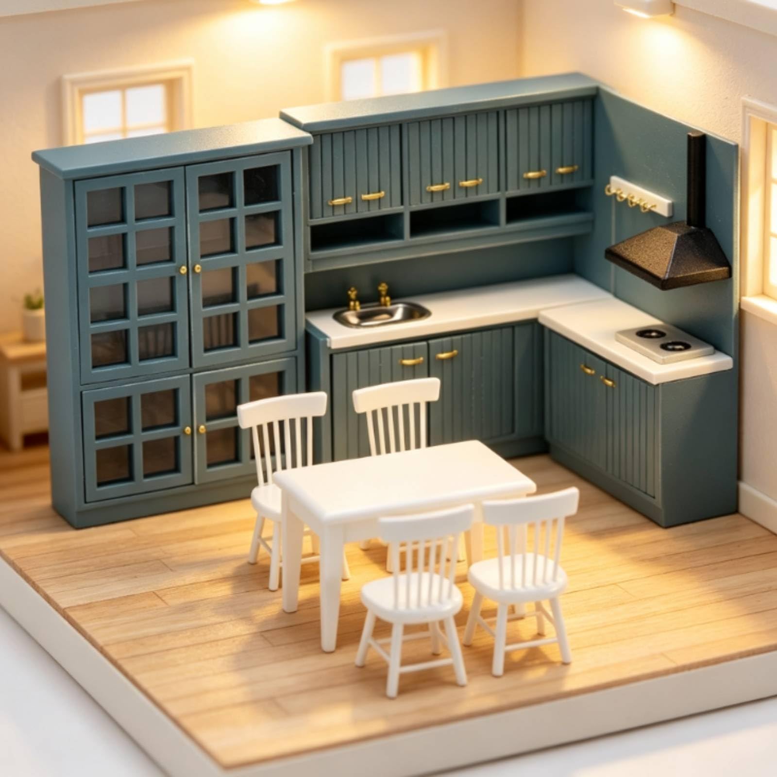 Mobili da Cucina in Miniatura Realistico Set di Mobili da Cucina Decorativo Set Pranzo in Miniatura per Collezionisti, Bambini, Casa delle Bambole, Bianco