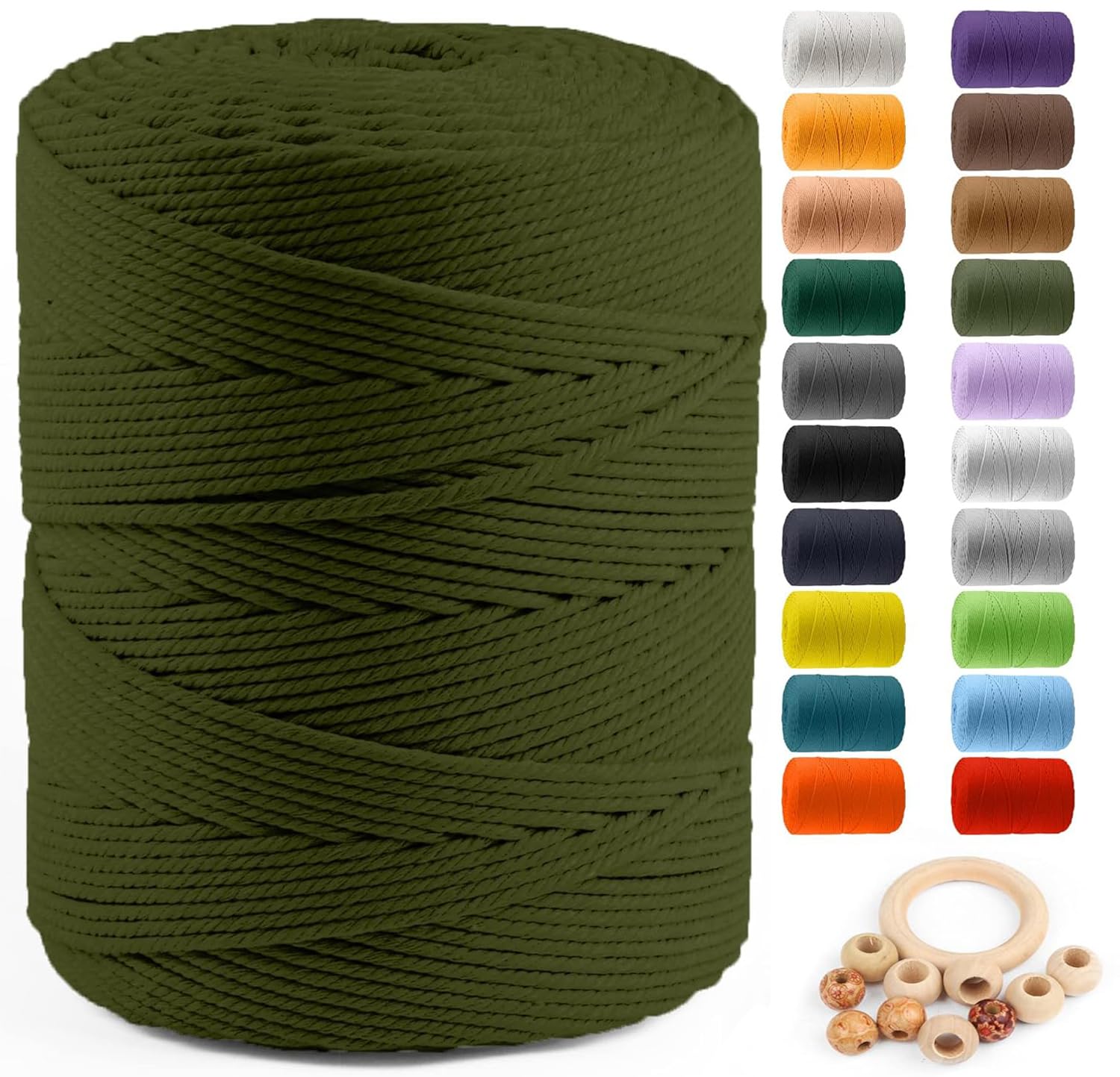 ZUEXT Macrame Cord, Army Green, 4mm x 547yds Cotton String Macrame Yarn