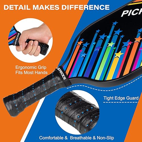 Miniatura 4 de Juego de 4 palas de pickleball de fibra de vidrio con núcleo de panal, juego de pickleball ligero con bolas y bolsa para hombres, mujeres y