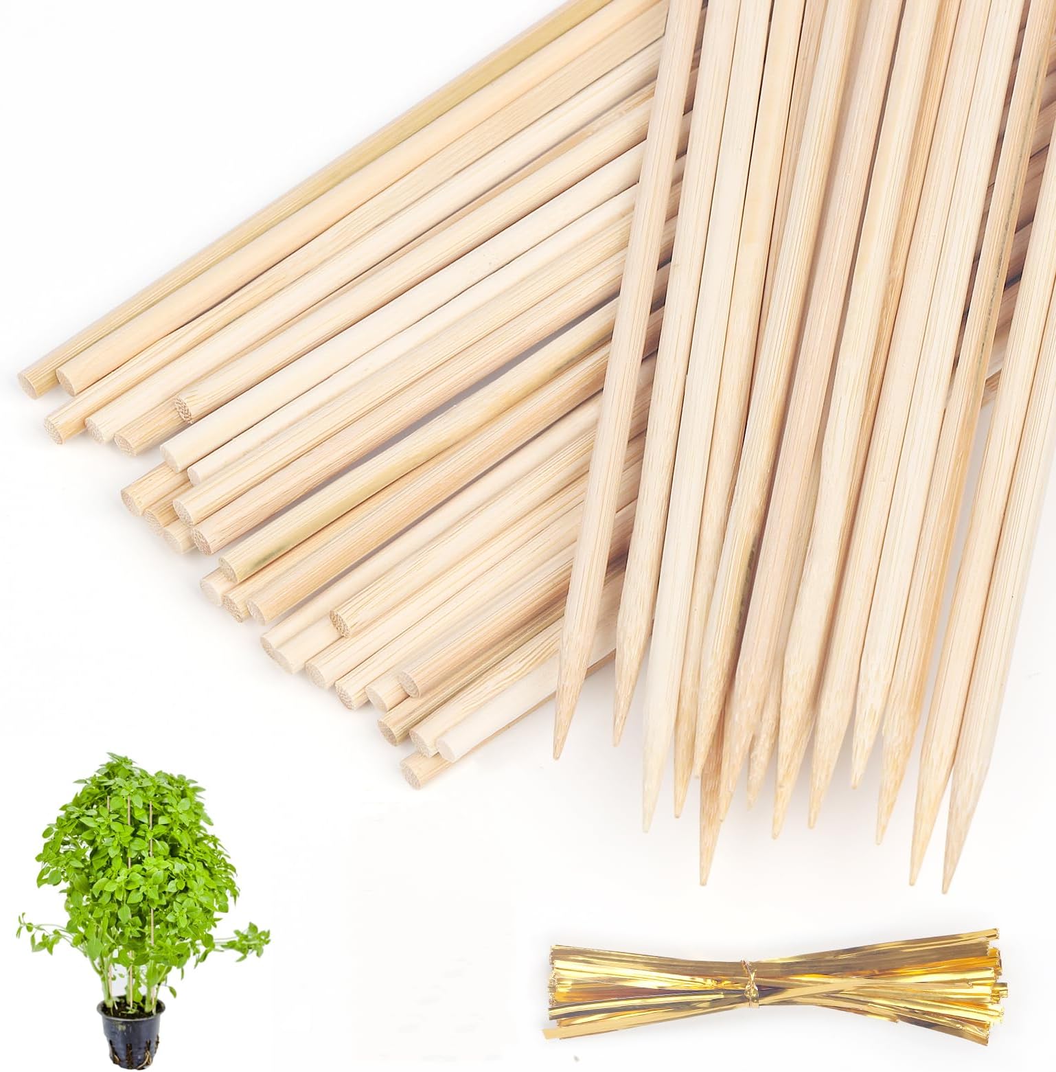 40 Pack 18'' Natural Bamboo Plant Stakes, Wood Plant Supports, Wood Garden Sticks for Plants Tomato Floral Potted, Wooden Sign Posting Garden Sticks
