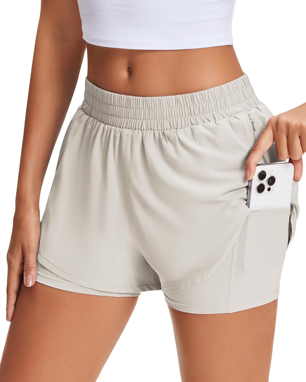 Stelle Women's 2 in 1 Running Shorts Athletic Workout Gym Shorts High Waisted Shorts with Liner Zipper Pockets - Image 4