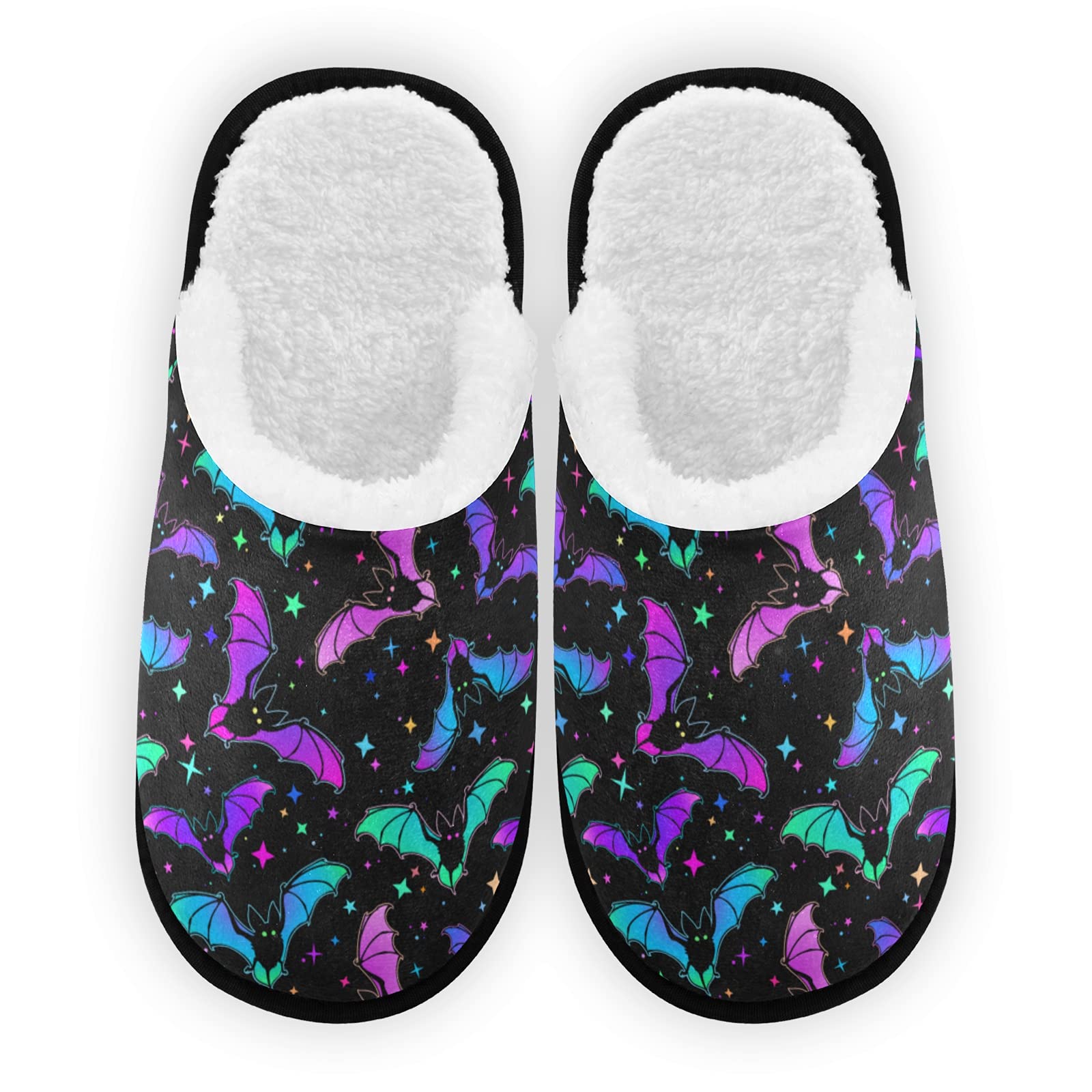 Umidedor Halloween Bats Stars Slippers For Women Girls, Soft Memory Foam Non-Slip Indoor House Slippers Home Shoes for Bedroom Hotel Travel Spa