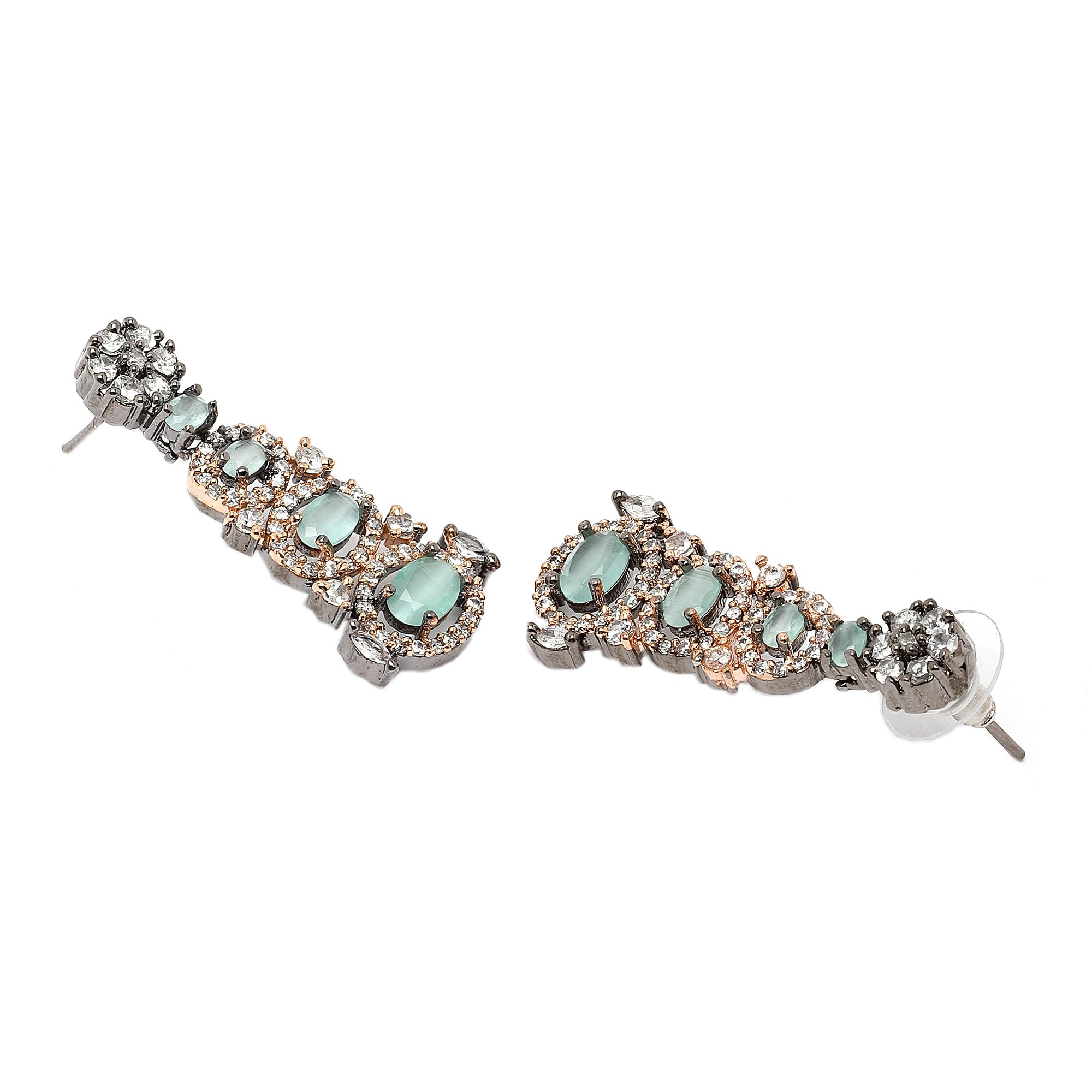 Rhodium-Plated American Diamond Studded Drop Earrings