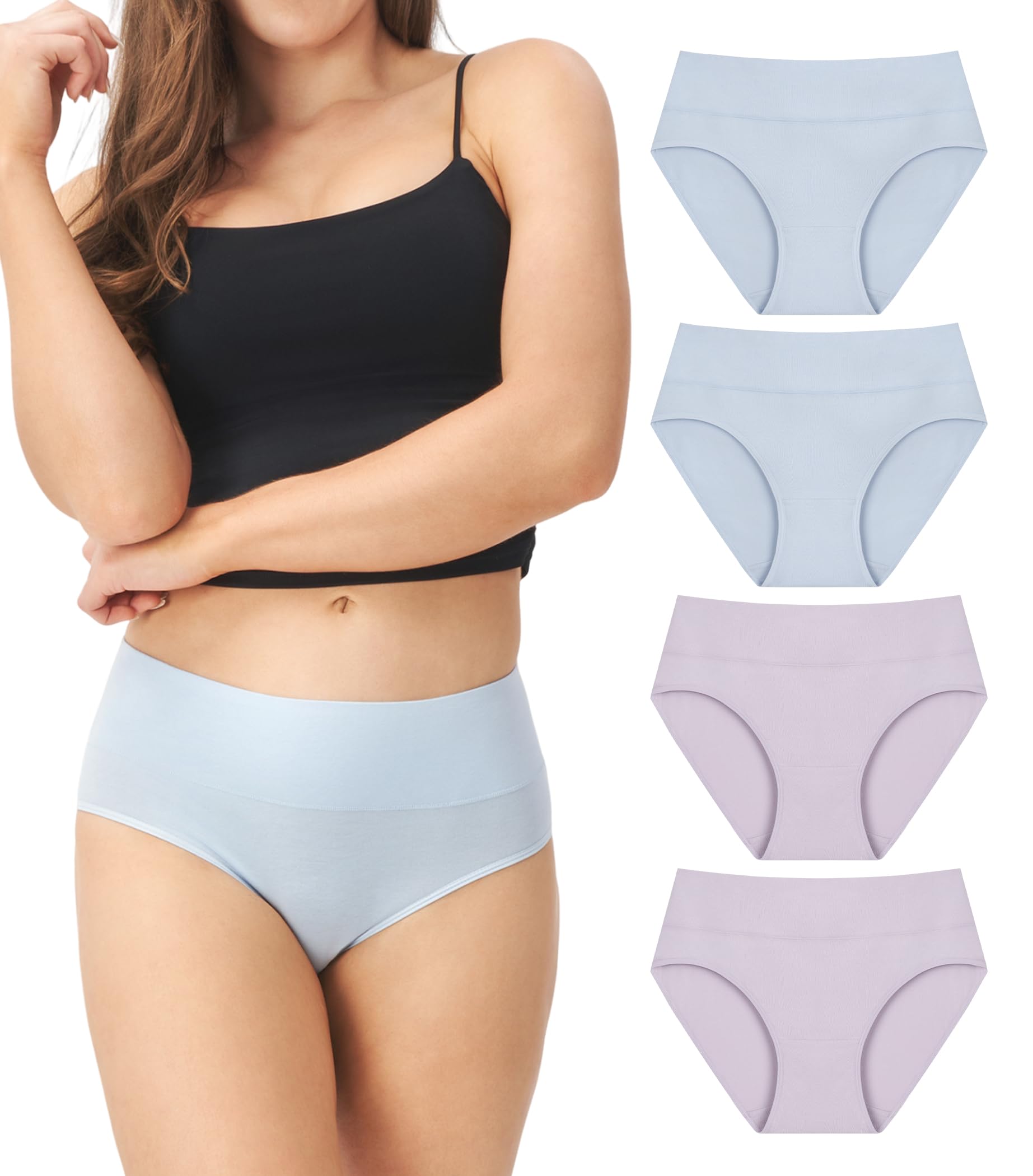 DAVID ARCHY Ropa interior de algodón de cintura alta para mujer, bragas con control de abdomen, cobertura completa, paquete de 4 unidades, talla regular y grande