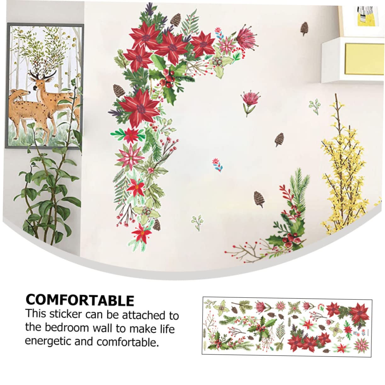 Cabilock 3 Fogli Adesivi Natalizi per Finestre PVC con Motivo Fiori Decorazione Rimovibile per Vetrine e Specchi Perfetti per Festa e Atmosfera Natalizia