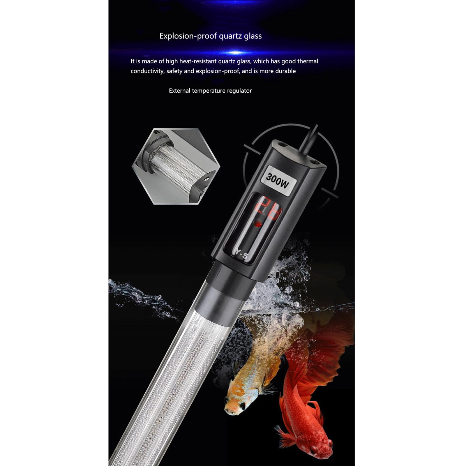 Asta riscaldante per Acquario per Acquario Riscaldatore Automatico antideflagrante a Temperatura costante con indicatore di Funzionamento, 50 W (300 W)