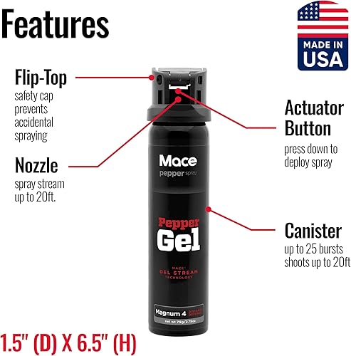 Miniatura 7 de Mace Brand Pepper Gel, Magnum 3, Magnum 4, Magnum 9 o Night Defender con luz LED, color negro