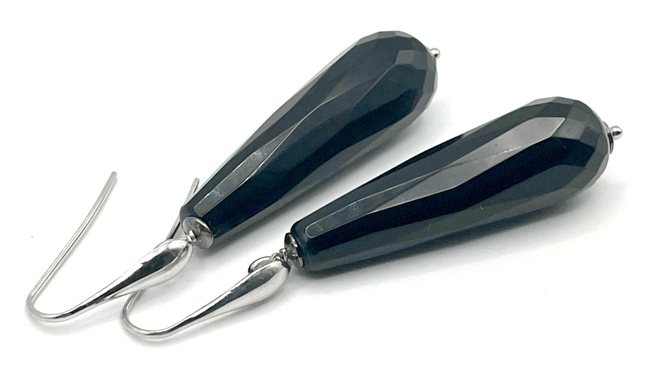 Orecchini con Gocce di Onice Nero Sfaccettato, Pendenti in Argento 925, Made in Italy, Gioielli Pietre Dure, Regalo per Lei