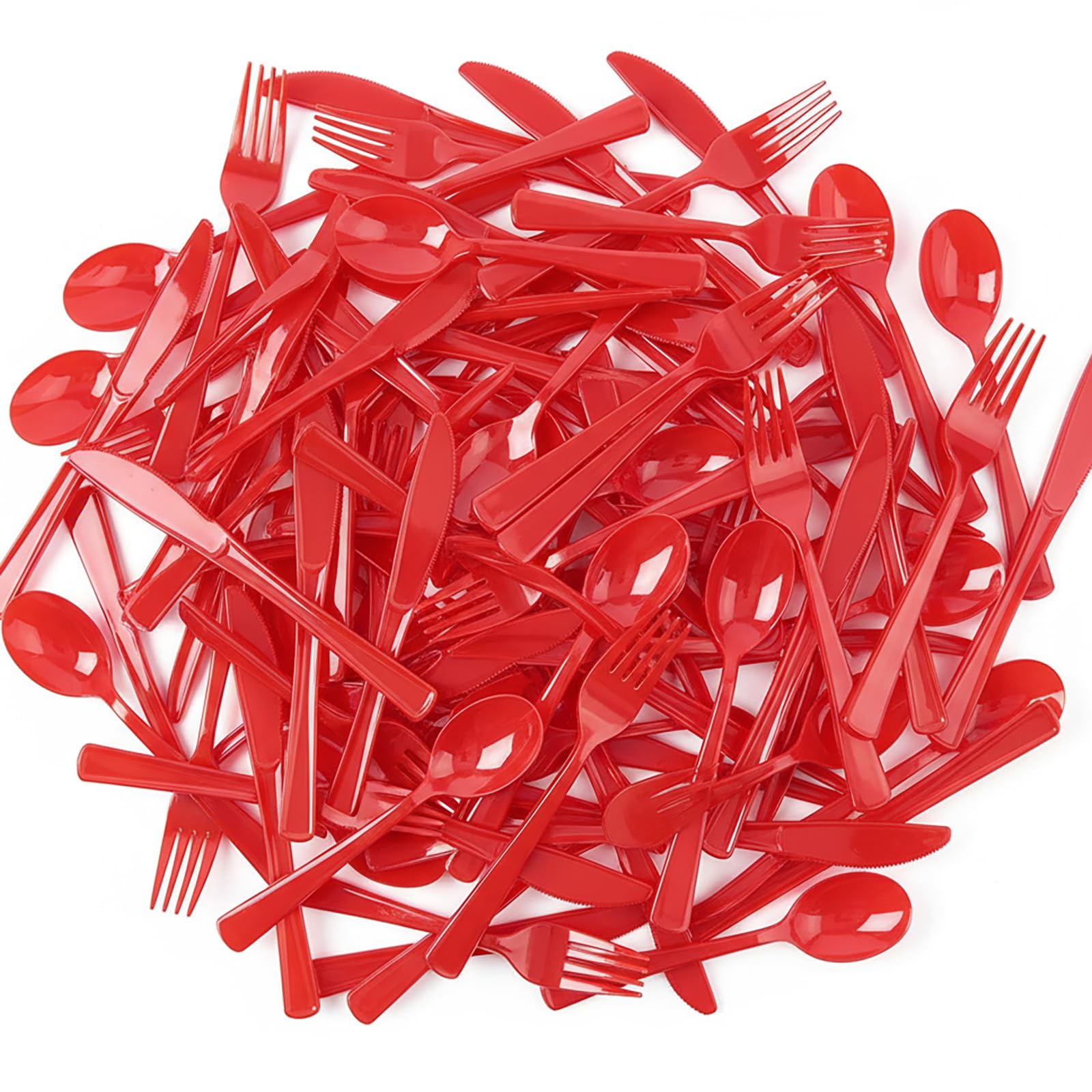Red Plastic Silverware Set,180Piece Disposable Cutlery with Knives, Red Forks, Spoons, Heavy-Duty for Party Plates & Cups, Weddings, Birthdays (270)