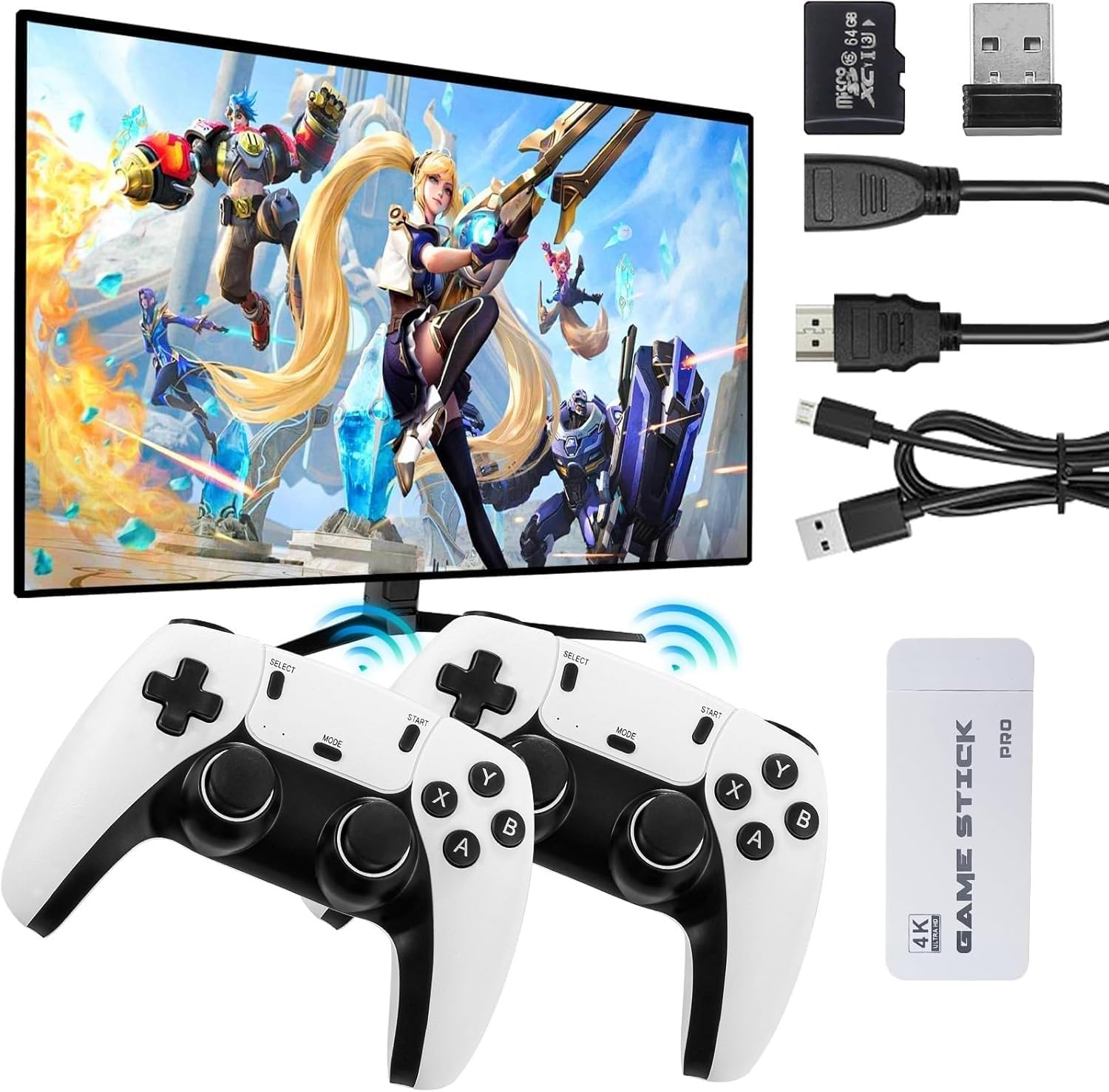 esportic Preloaded 24,000+ Massive Childhood Retro Classic Games with 23+ Emulators Endless Entertainment Simply Plug It into Your TV’s 4K HDMI Port,Connect The 2.4G Wireless Controllers with 64G TF