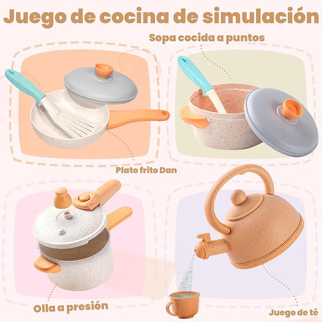 Foto 6 de 7 de JEDWKFA 48 Piezas Cocina Juguete, Juguetes de Cocina para Niños Accesorios, Cocina Infantil