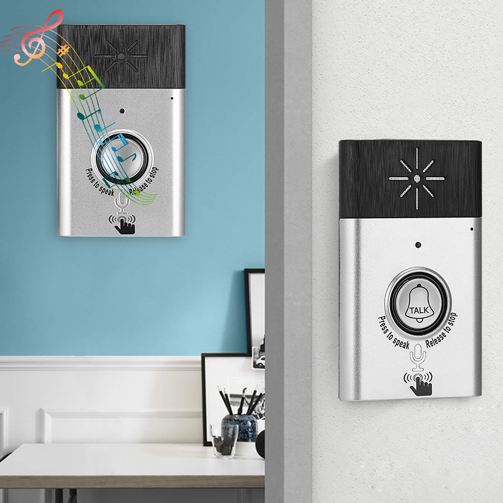 Timbre del intercomunicador, Voz inalámbrica inteligente Fácil instalación Distancia de trabajo larga Altavoz ajustable Sistema de control de acceso bidireccional Seguridad para el hogar
