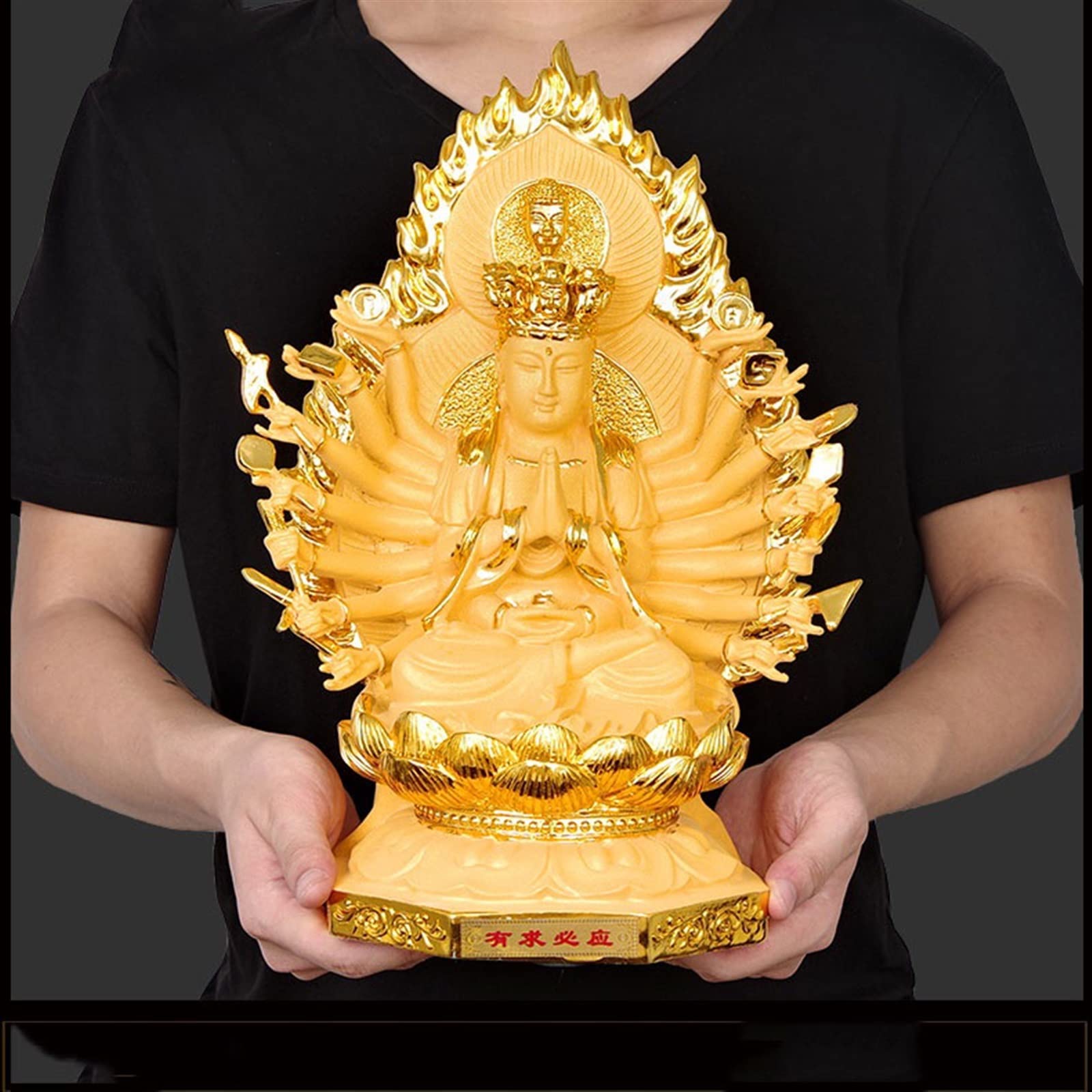 Figuras de Budas Escultura de Guanyin de mil Manos Doradas, Adornos de Bodhisattva de Loto Sentado, Estatua de Buda Zen, Adornos de Feng Shui for bendecir la Paz Budas Decorativos
