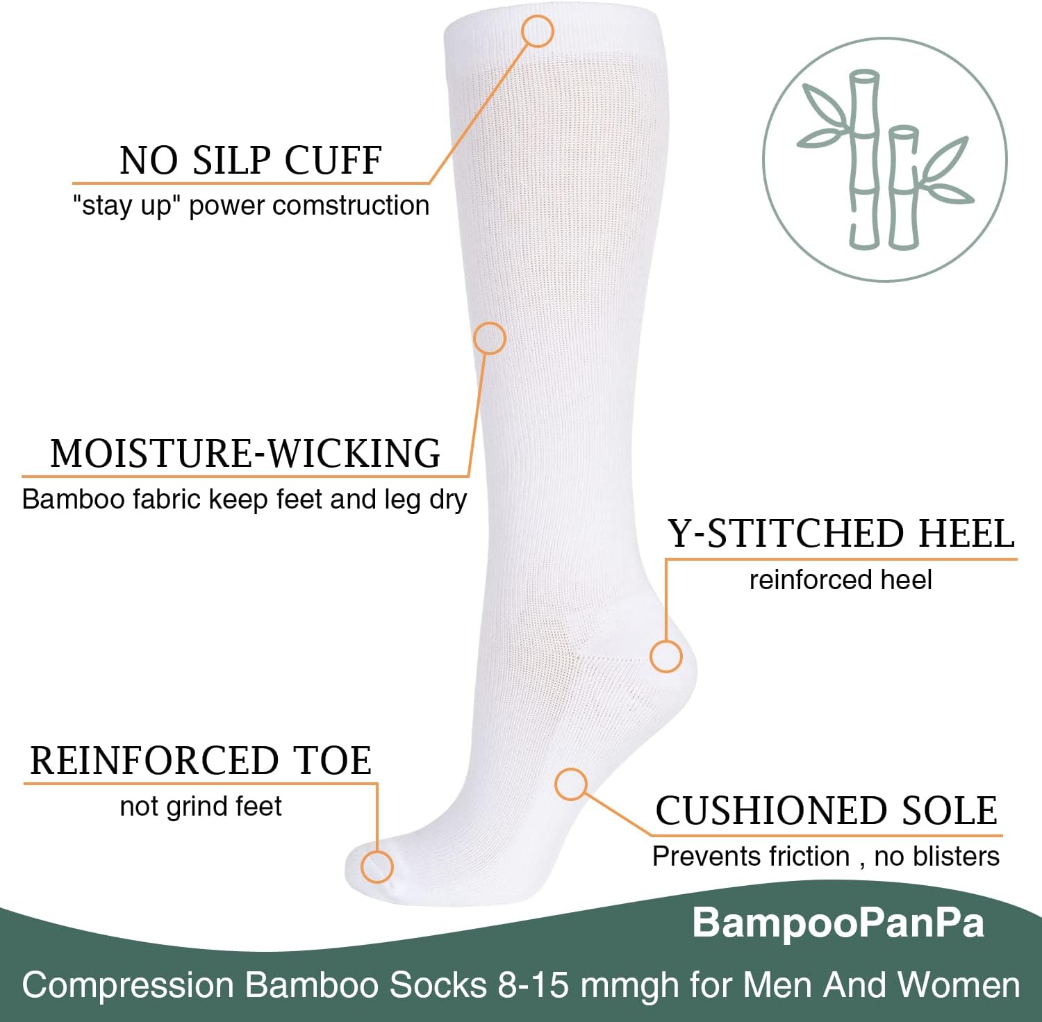 Bamboo Rayon Compression Socks for Women Men, 8-15mmHg Moderate Circulator Graduated Support Sock for Running Cycling Travel, White(3 Pair, 10-13)