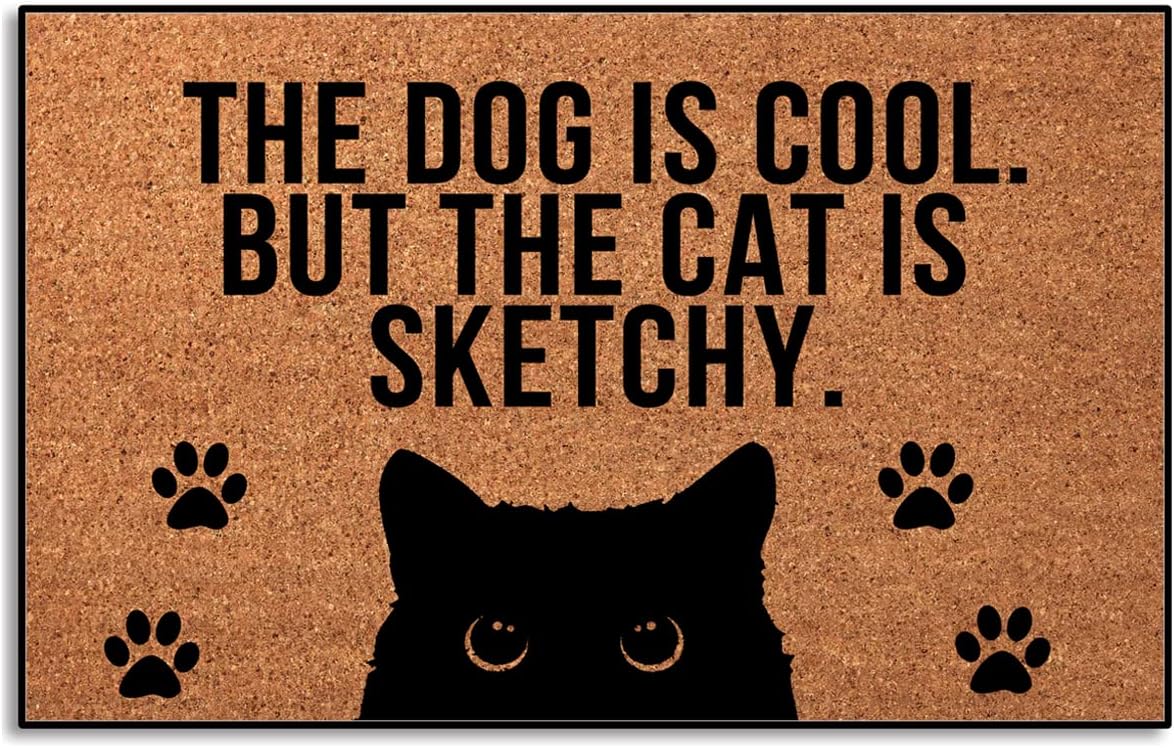 The Dog is Cool But The Cat is Sketchy Indoor Front Door Mat for Front Door Inside, Welcome Mats Outdoor Funny Door Mats Outdoor Welcome Mats 30"X18"