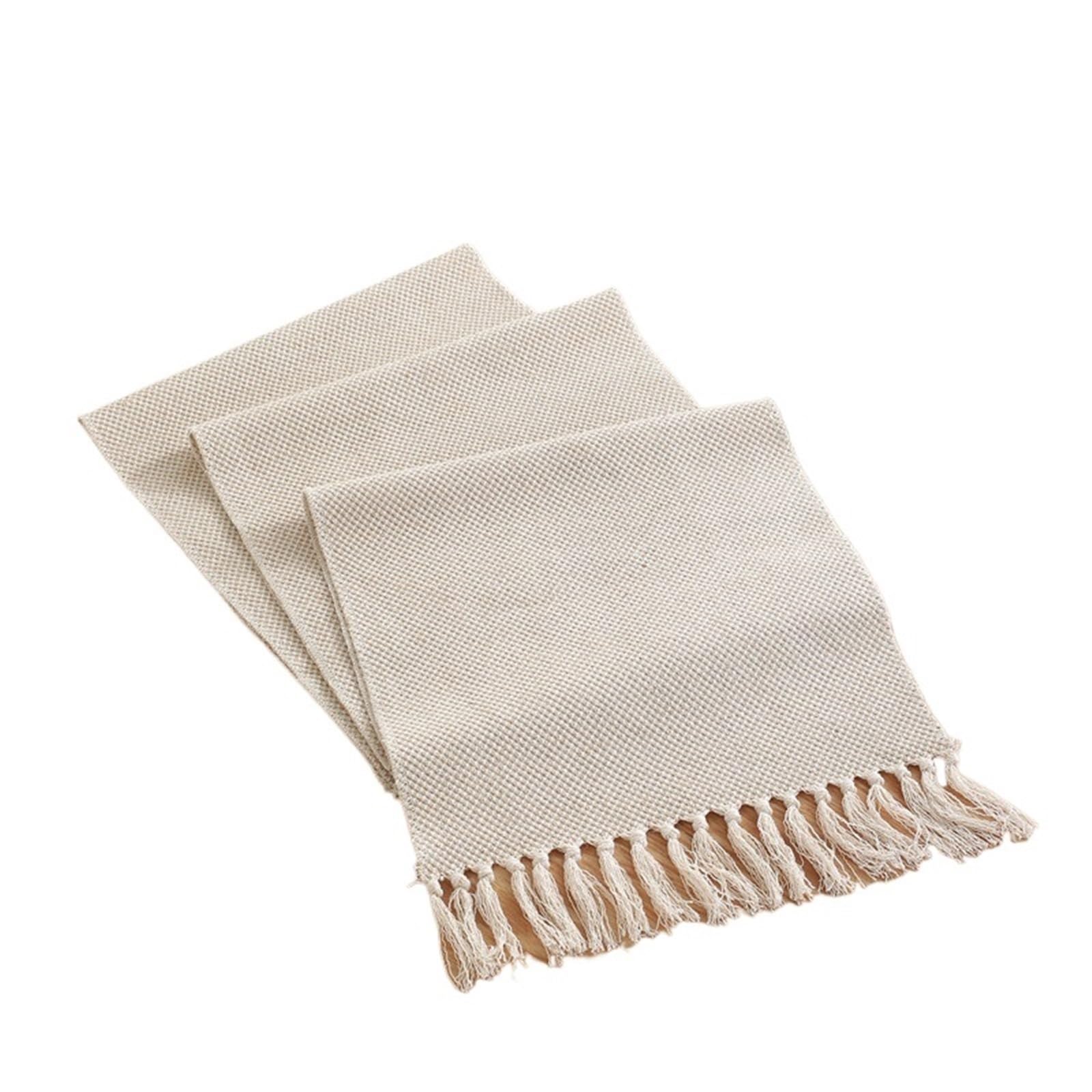 Woven Table Runner Tablecloths Cotton Linen Handmade Tassel Cloth For Home Decoration TV Cabinet Coffee Flag For Home Party Decor(Beige2,32*240cm)