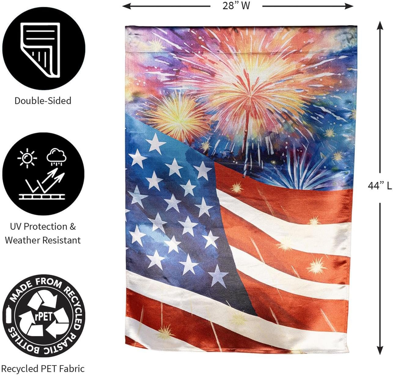 Evergreen American Classic Fireworks Lustre House Flag 44x28 Double Sided, Patriotic Flag For Outside House, Front Door, Garden, Yard