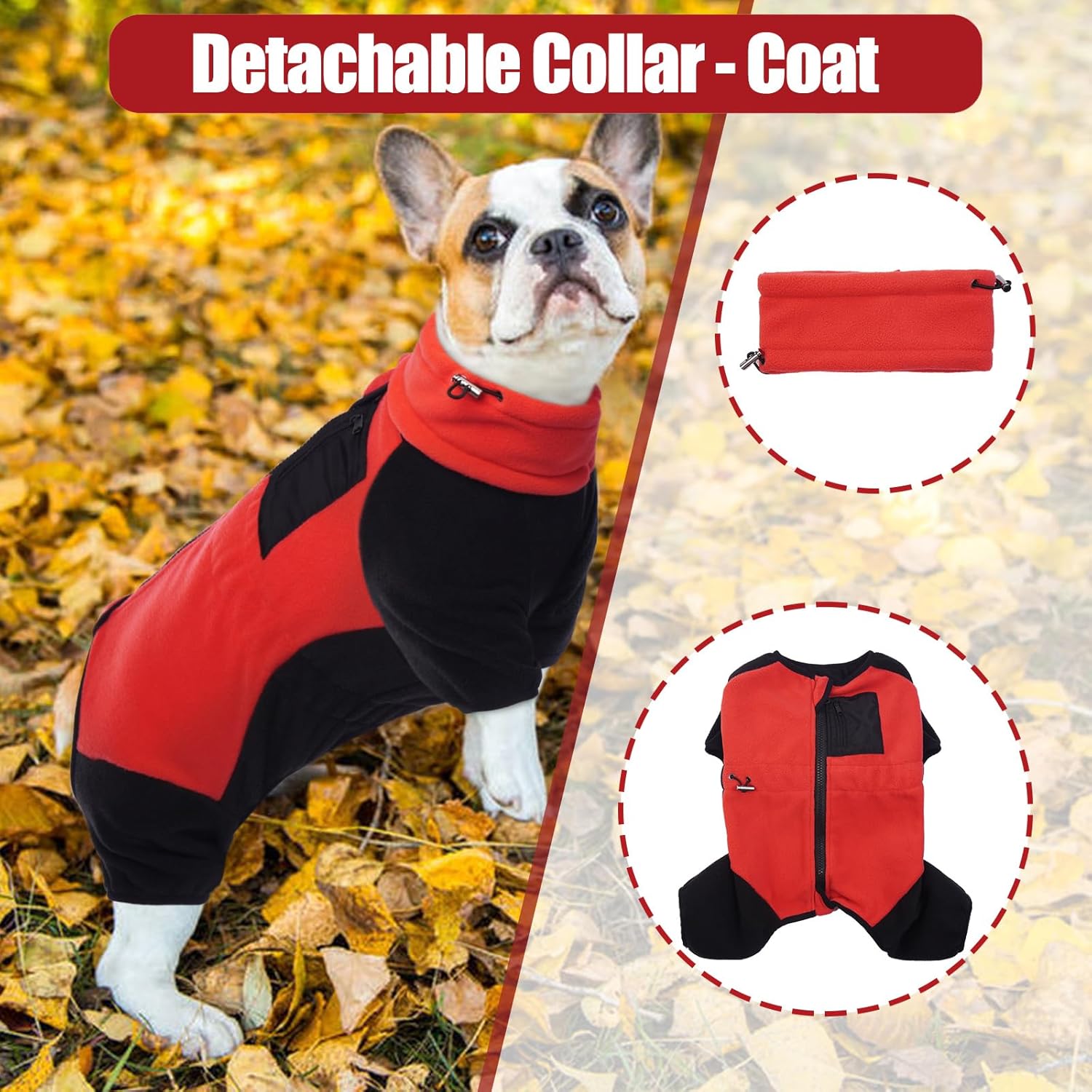 DENTRUN Dog Winter Coat, Warm Fleece Jacket, Pajamas Turtleneck Dog Sweater, Puppy Cold Weather Outfit Thermal Bodysuit, Sweatshirts Snowsuit, Soft Jumpsuit