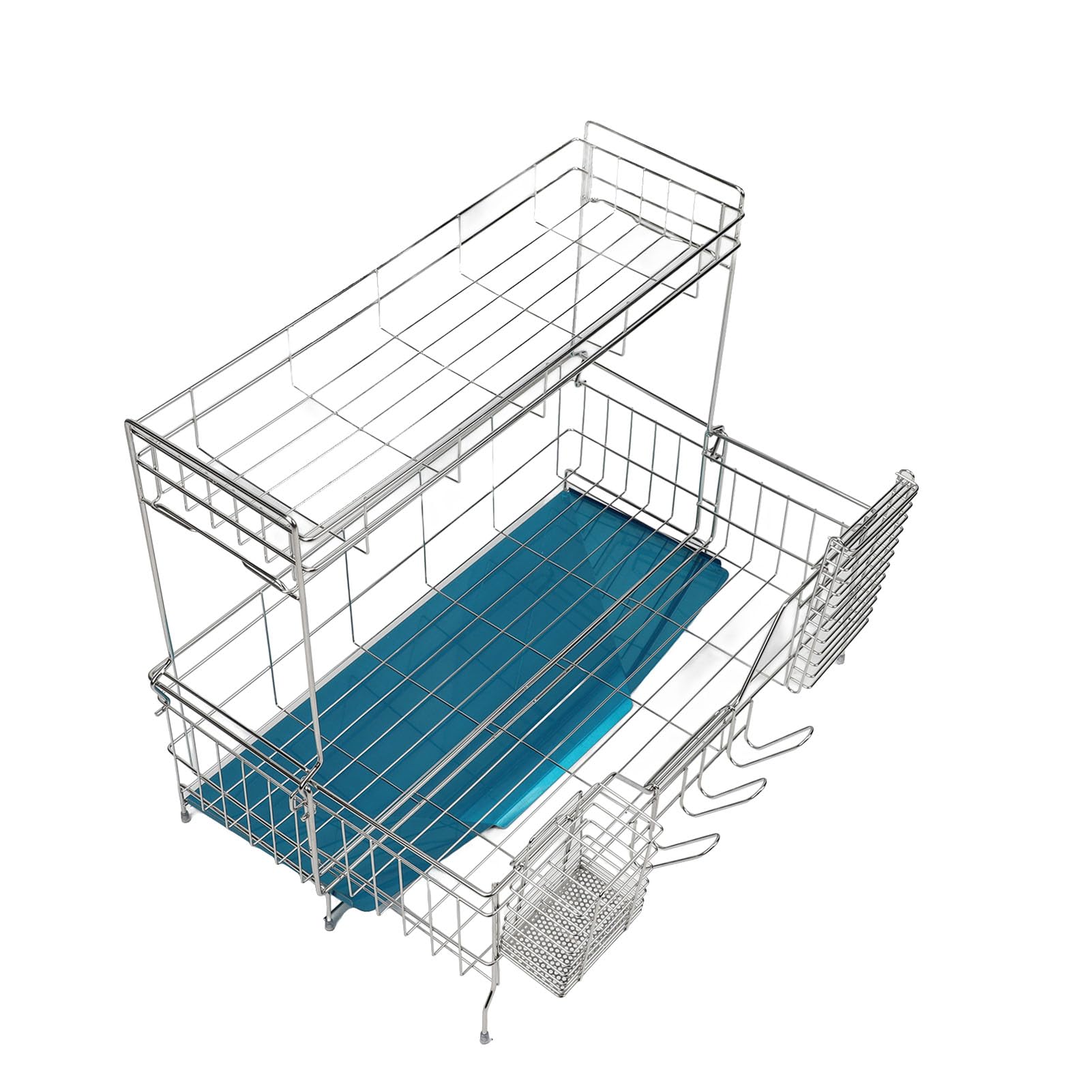 CZYWKDDPP 58CM Dish Drying Rack, 2 Tier Drainer Rack with Drip Tray, Utensil Holder and Large Capacity Over Stainless Steel Kitchen Basket for Counter