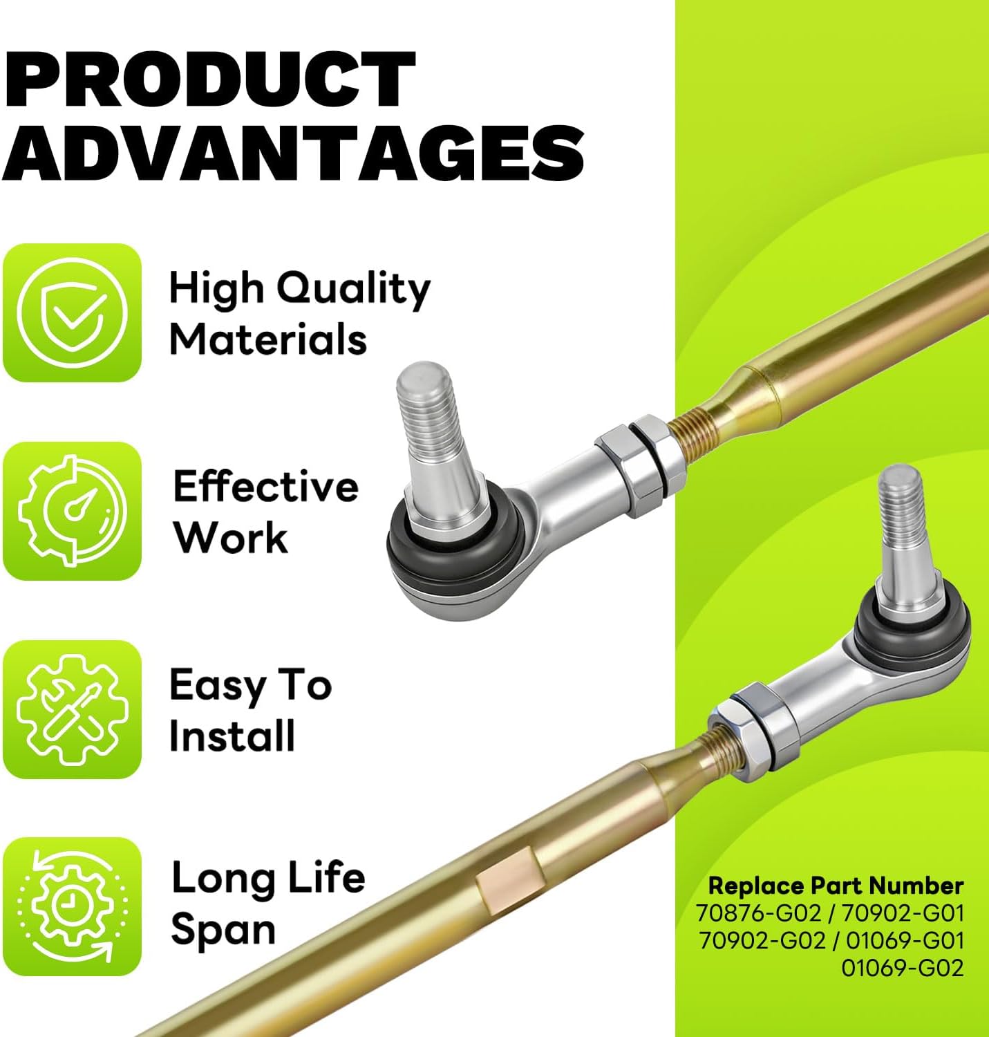 70876-G02 Golf Cart Tie Rod Assembly Compatible with EZGO TXT 2001-Up Gas and Electric Golf Carts Replace 70902-G01 70902-G02 01069-G01 01069-G02