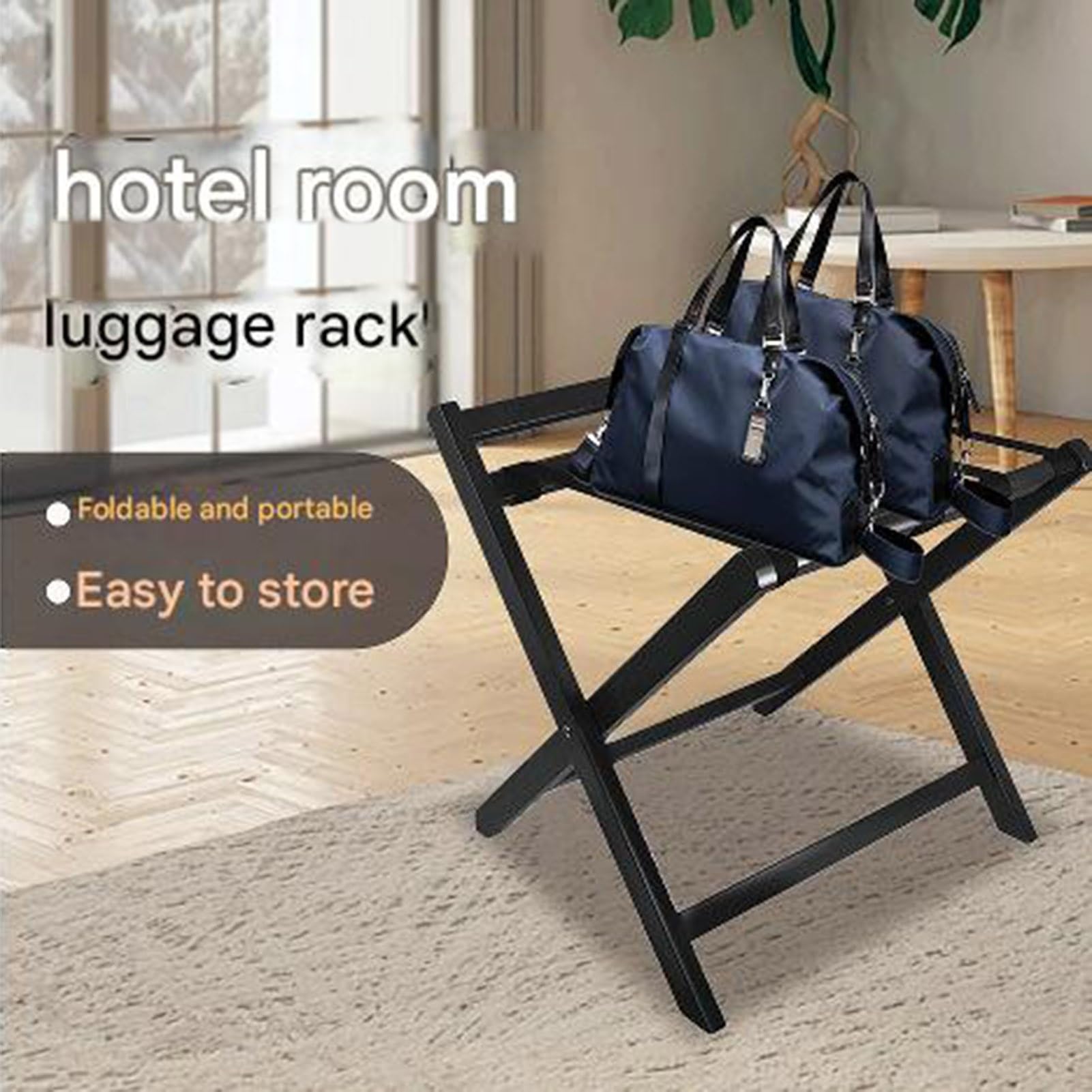 Portamaletas Plegable For Habitación De Invitados: Soporte De Madera Maciza For Equipaje, Estante For Guardar Equipaje En El Hotel, La Habitación De Invitados Y El Dormitorio(2PCS)