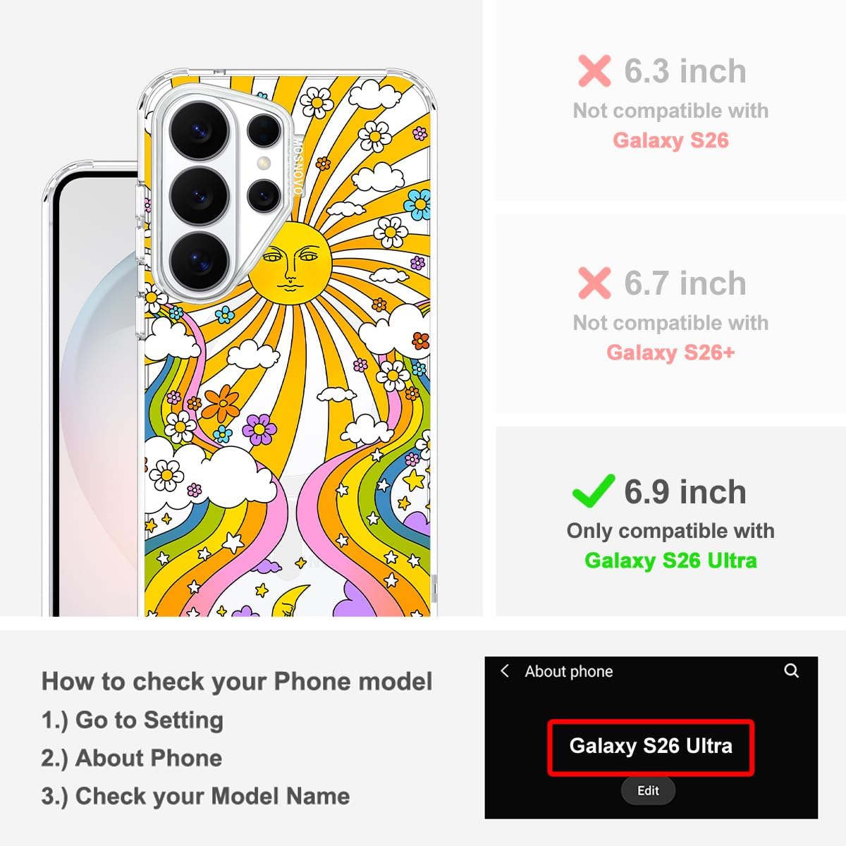 MOSNOVO for Samsung Galaxy S26 Ultra Clear Case, Fit for MagSafe, 6.6ft Military-Grade Shockproof Magnetic Protective Phone Cover,70's Psychedelic Groovy Art