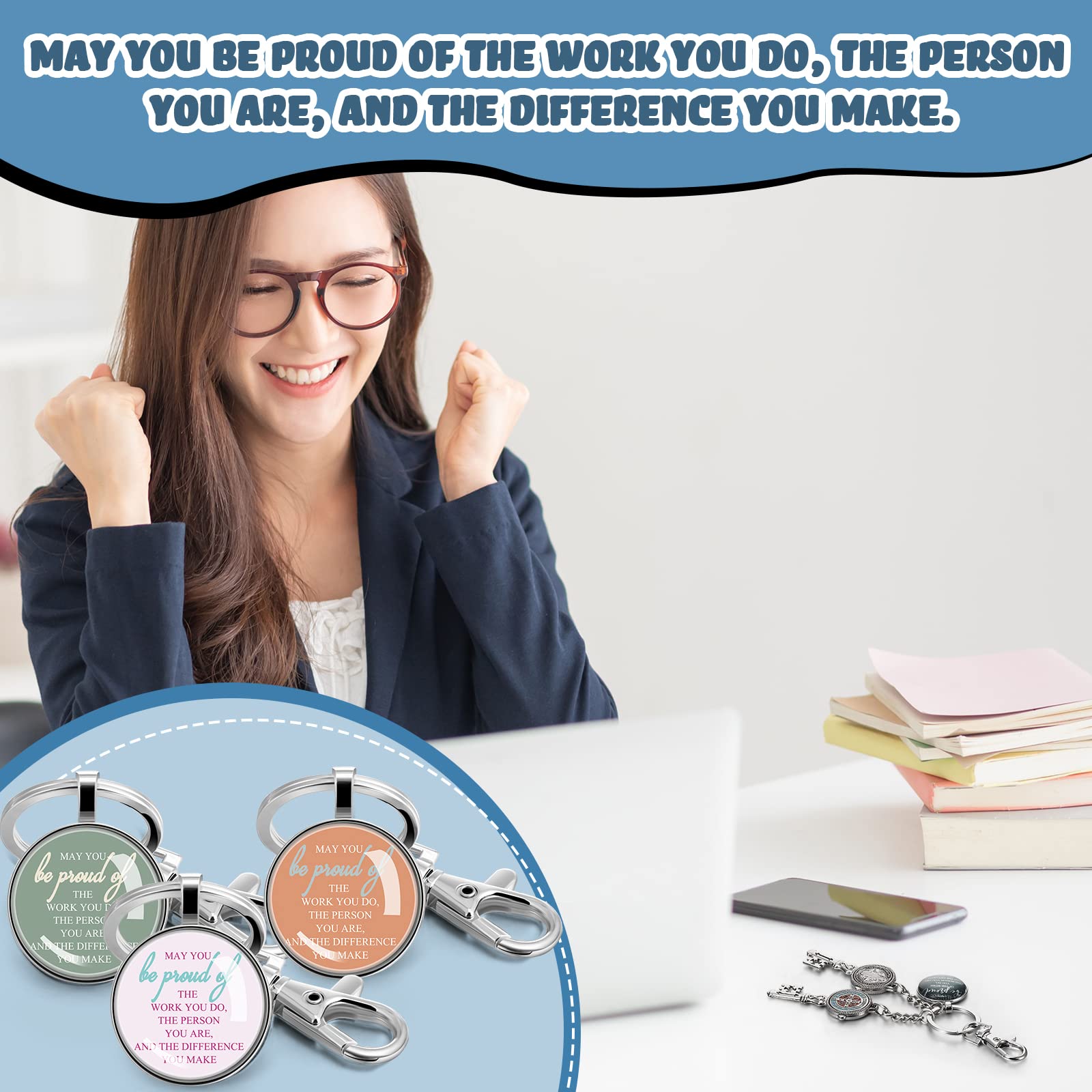 20 llaveros de agradecimiento inspiradores para mujeres, con texto en inglés "May You Be Proud", regalos de agradecimiento, llaveros motivacionales, regalos de agradecimiento a granel para familiares,