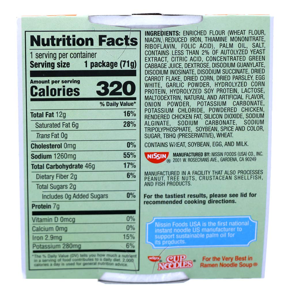 Cup Noodles Nissin Ramen Noodle Soup, Chicken Flavor 2.25 Ounce (12 Pack)