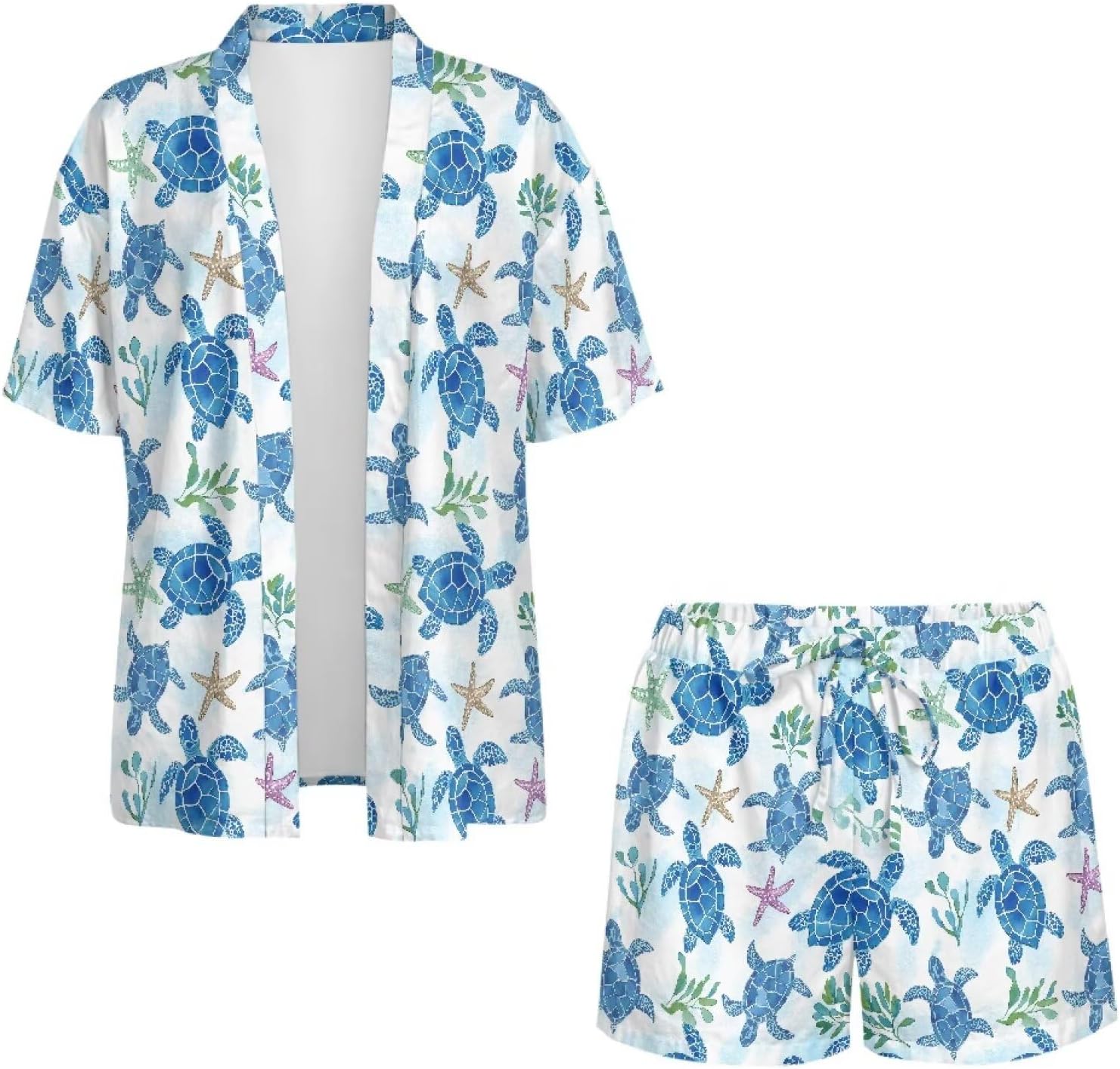 2 Piece Hawaiian Set for Women Beach Cover Up & Summer Short Sets Tropical Vacation Outfits Resort Wear