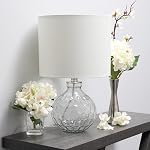 Elegant Designs LT1125-CLR 17.75" Lampe de table de bureau en verre à motif Hexagon standard, avec un cadre en tissu blanc, clair