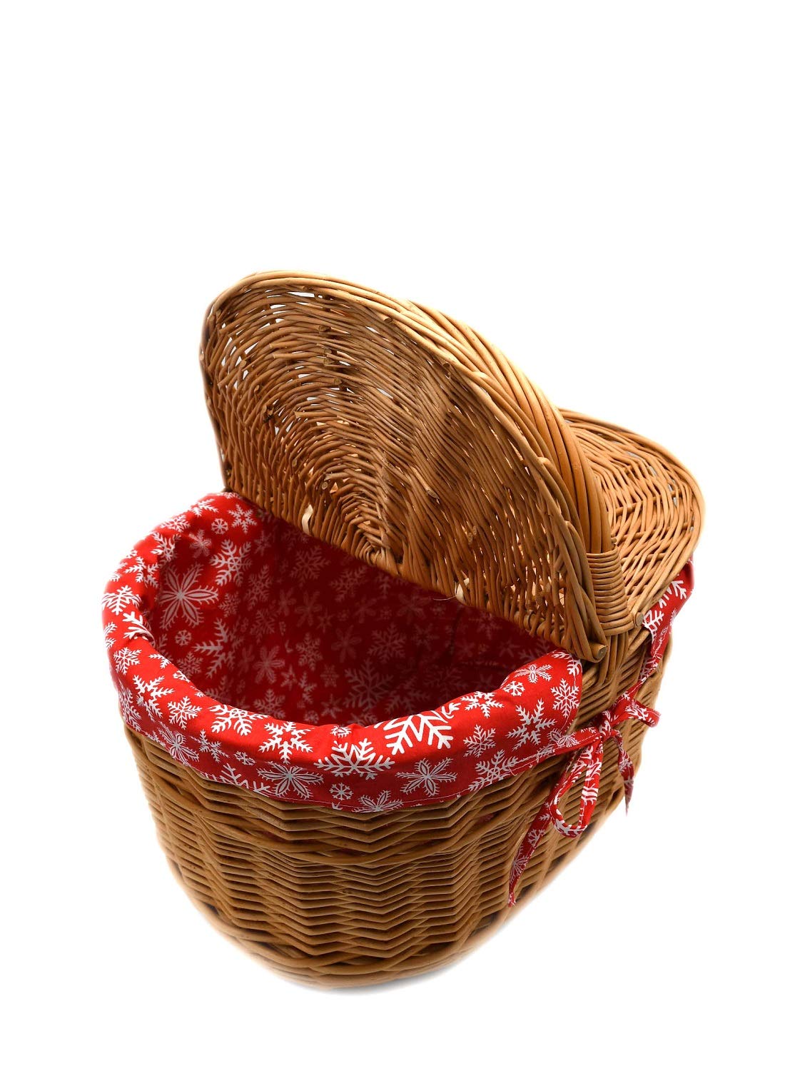 Weidenkorb Korb aus Weide mit Stoffeinlage Picknickkorb Pilzkorb Autokorb Ausflugskorb 40/28/22cm (38cm mit Griff) Tragekorb mit 2 Deckeln Vollweide Einkaufskorb geflochten K12-027-SRW