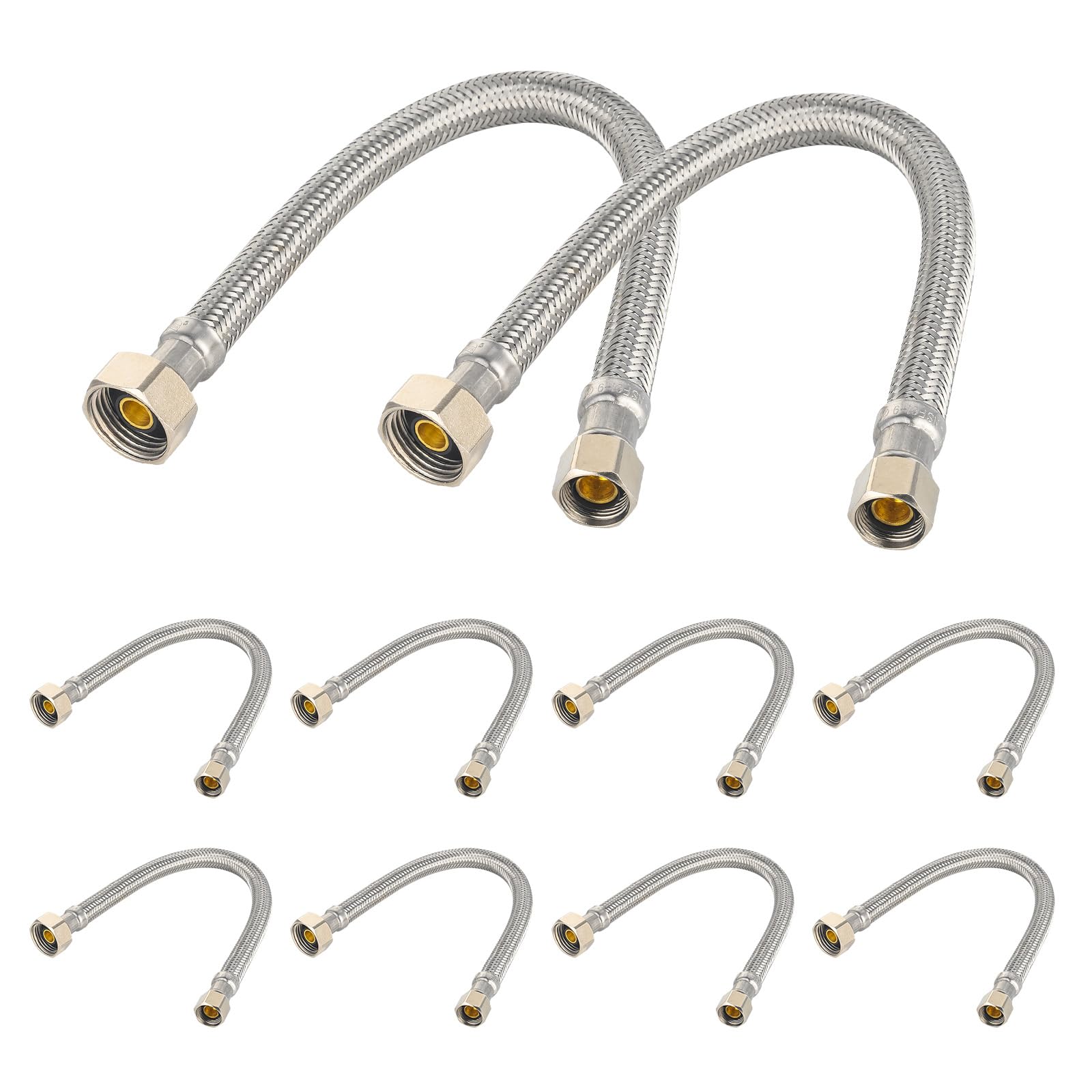 EFIELD - Paquete de 10 Latiguillos Manguera Grifo Lavabo de 12 pulgadas de longitud, Líneas de Suministro de Grifo de 1/2 pulgada FIP x 3/8 pulgadas, Trenzada de Acero Inoxidable