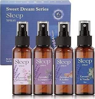 SCENTORINI Kopfkissenspray Lavendelspray Set, 4 x 75 ml Kissenspray | Lavendel Spray für Kopfkissen, Lavendelduft mit Geranie, Wacholder, Vanille,Amber Raumspray Für Kissen, Bettwäsche, Räume