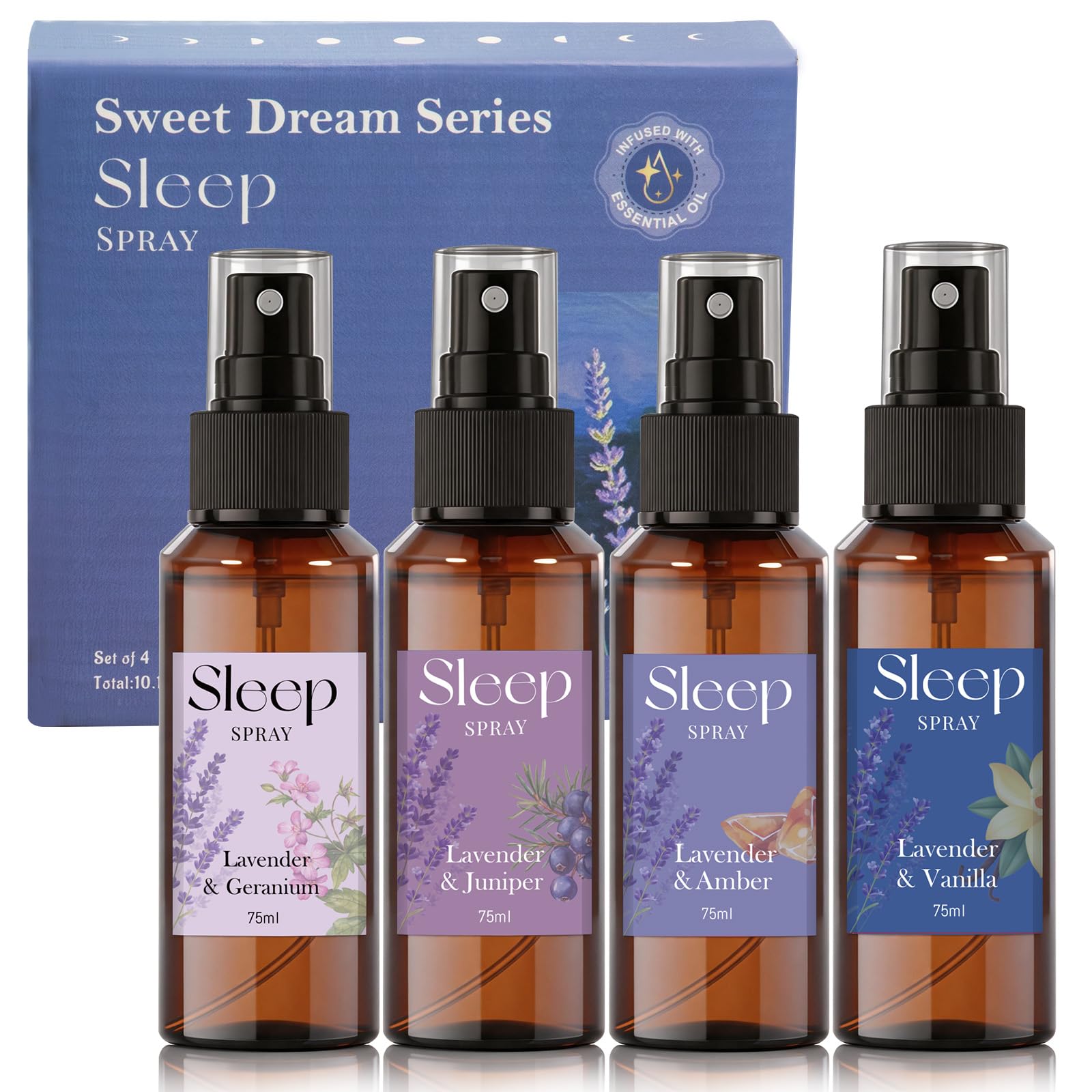 SCENTORINI Lavender Pillow Spray Gift Set 4 Pack 75ml Linen & Bedding Mist