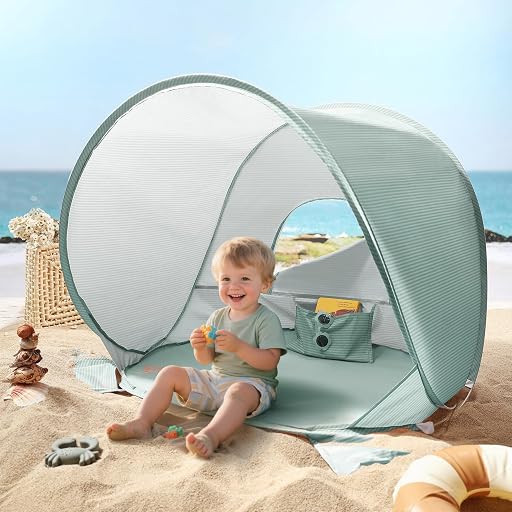 Tiny Land Baby Beach Tent – Pop Up Baby Tent with UV Protection, Portable Baby Beach Essentials, 35.4"x27.6"x31.5" Sun Shelter for Infants, Baby Outdoor Use (Pastel Aqua)